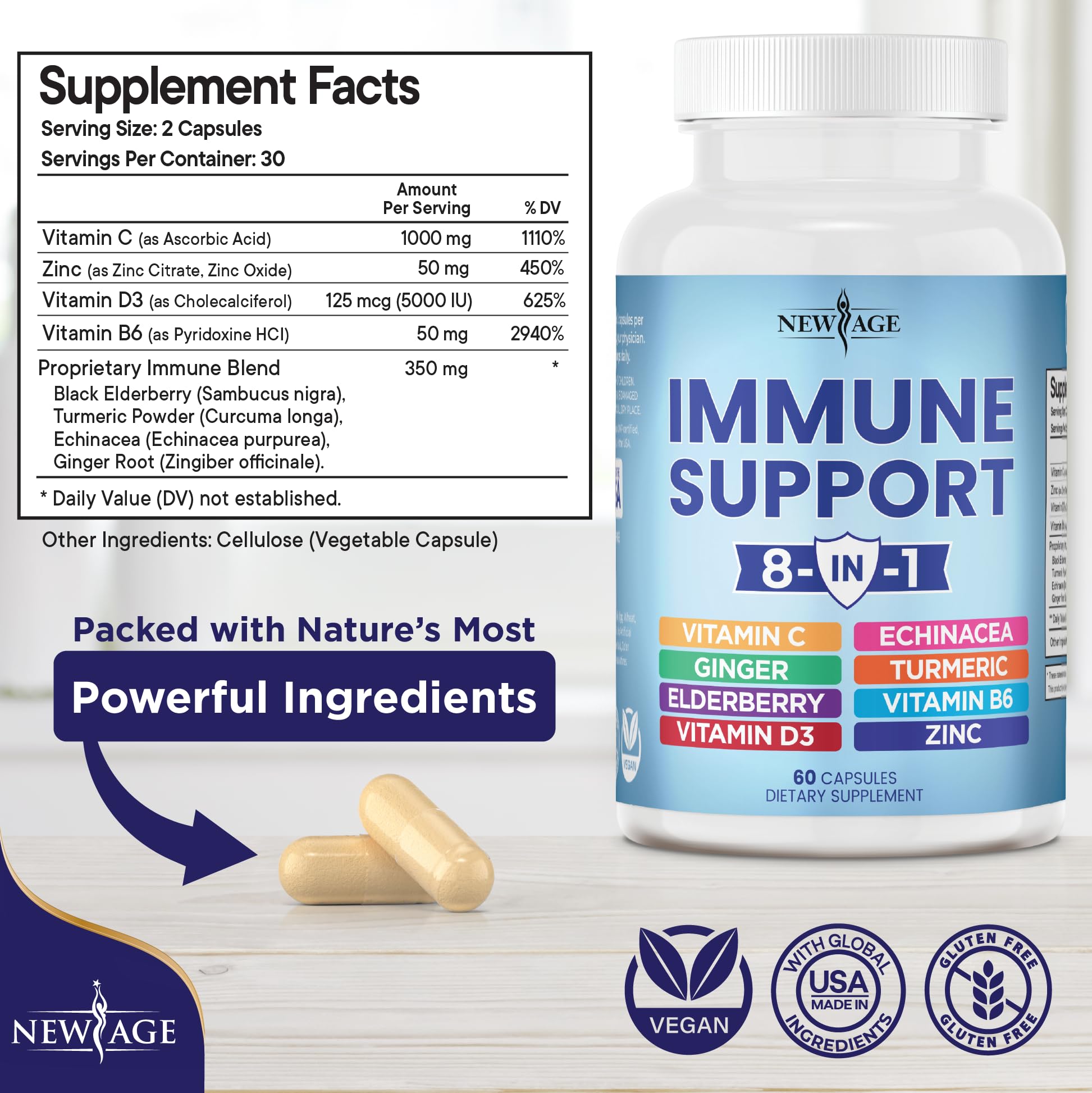 Foto 3 pulgar | Suplemento New Age 8 En 1 Immune Support 120 Cápsulas X 2 - Venta Internacional.