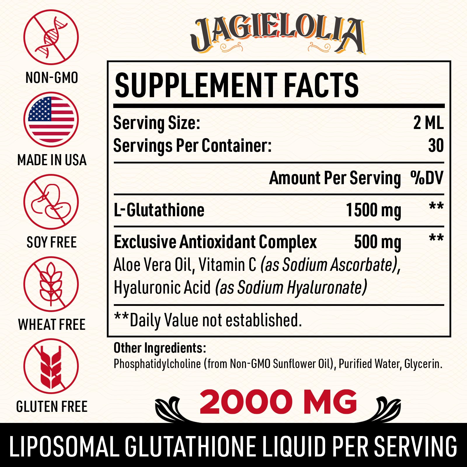 Foto 3 pulgar | Suplemento De Glutatión Liposomal Jagielolia 2000 Mg 60 Ml - Venta Internacional.
