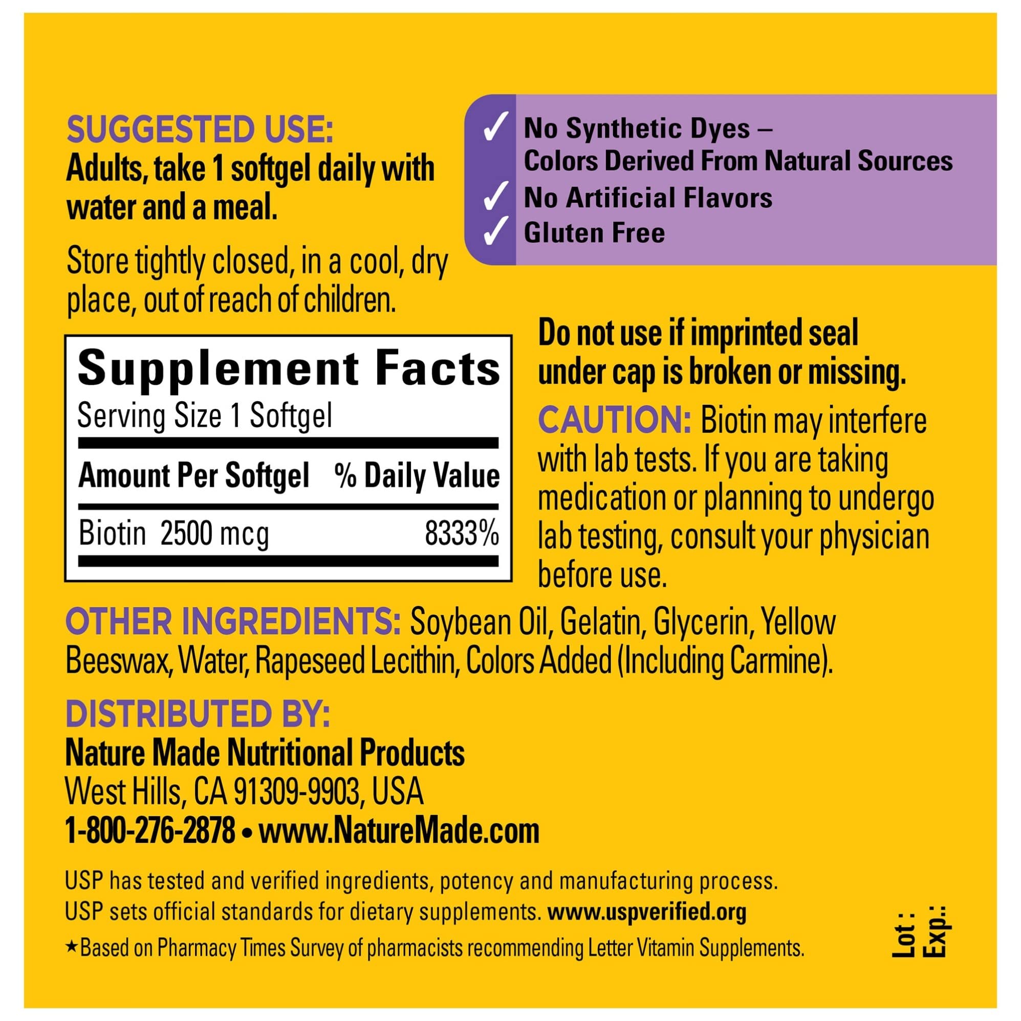 Foto 6 pulgar | Suplemento Nature Made De Biotina Extra Fuerte, 2500 Mcg, 150 Cápsulas Blandas - Venta Internacional.