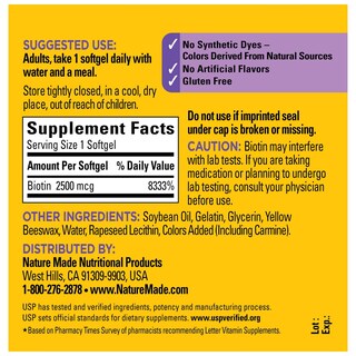 Foto 5 | Suplemento Nature Made De Biotina Extra Fuerte, 2500 Mcg, 150 Cápsulas Blandas - Venta Internacional.