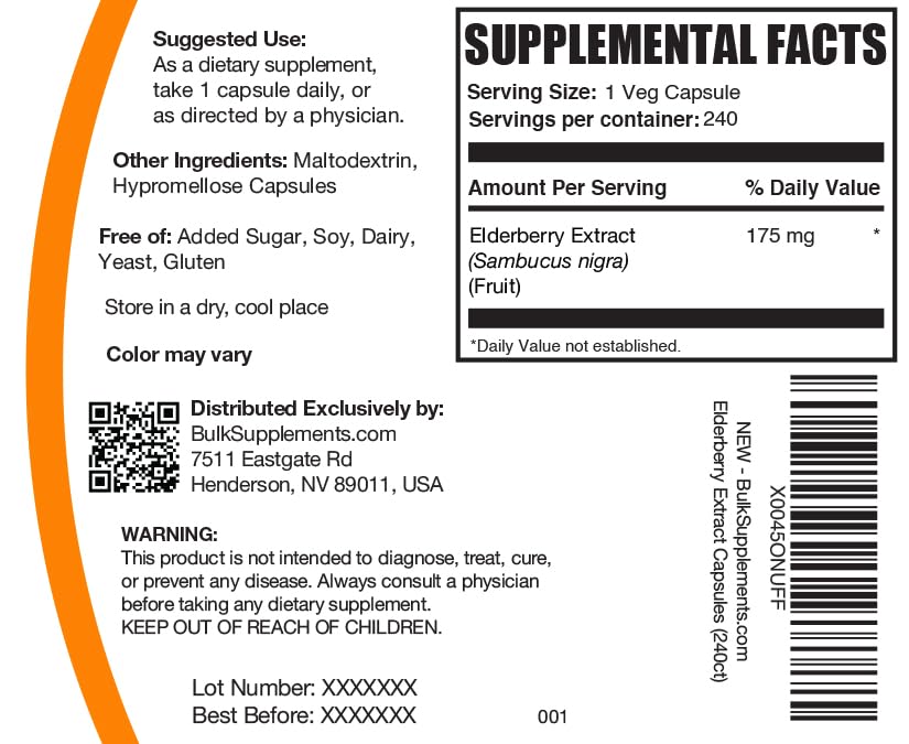 Foto 5 pulgar | Supplement Bulksupplements.com Cápsulas De Saúco 240 Cápsulas - Venta Internacional.