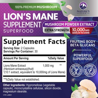 Foto 2 | Suplemento Lions Mane Mushroom, 10,000 mg 60 Cápsulas - Venta Internacional.