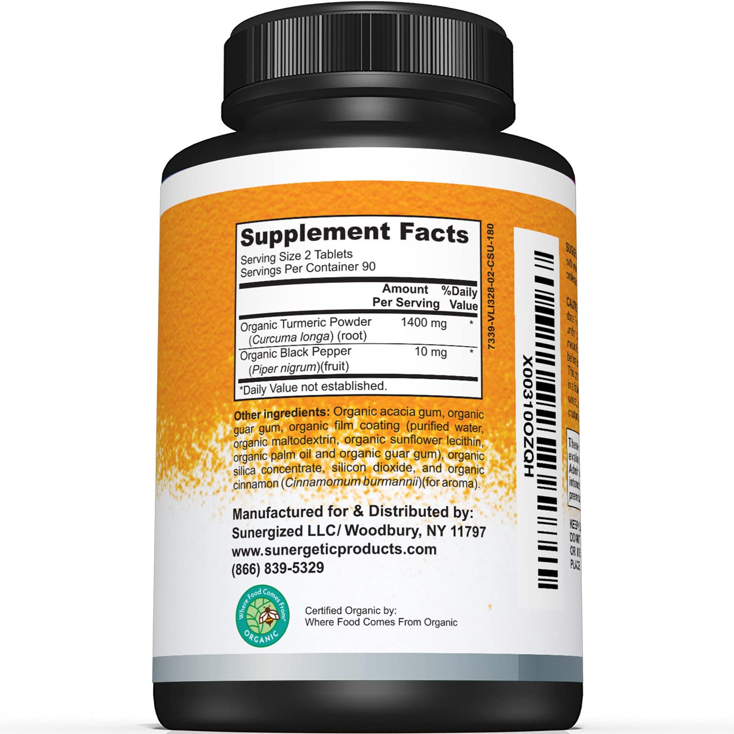 Foto 3 pulgar | Suplemento Cúrcuma Orgánica Sunergetic 1400 Mg con Pimienta Negra - Venta Internacional