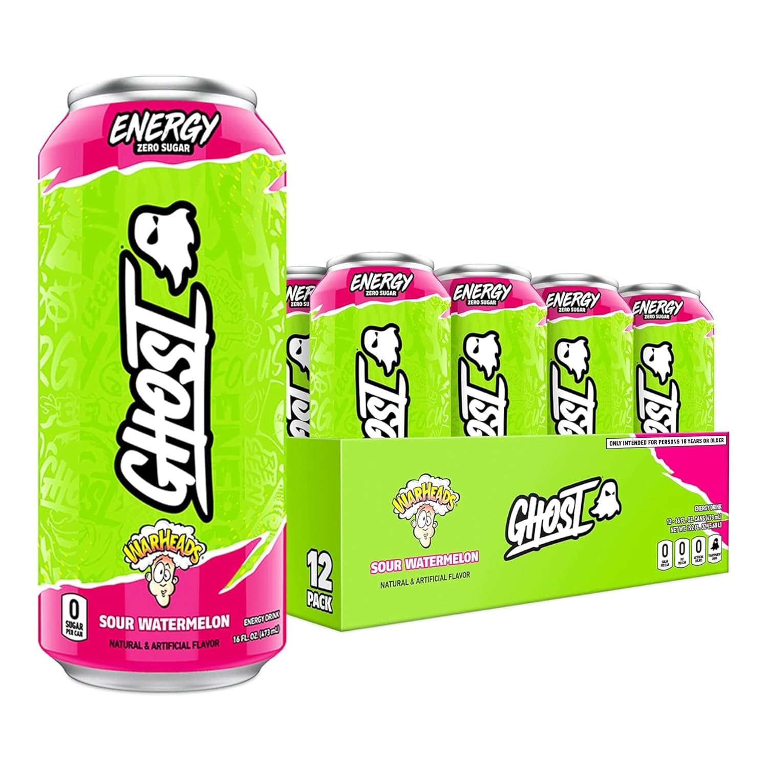 Foto 2 pulgar | Ghost Energy Bebida Energética 16 Onz 12 Latas Warheads Sour Watermelon