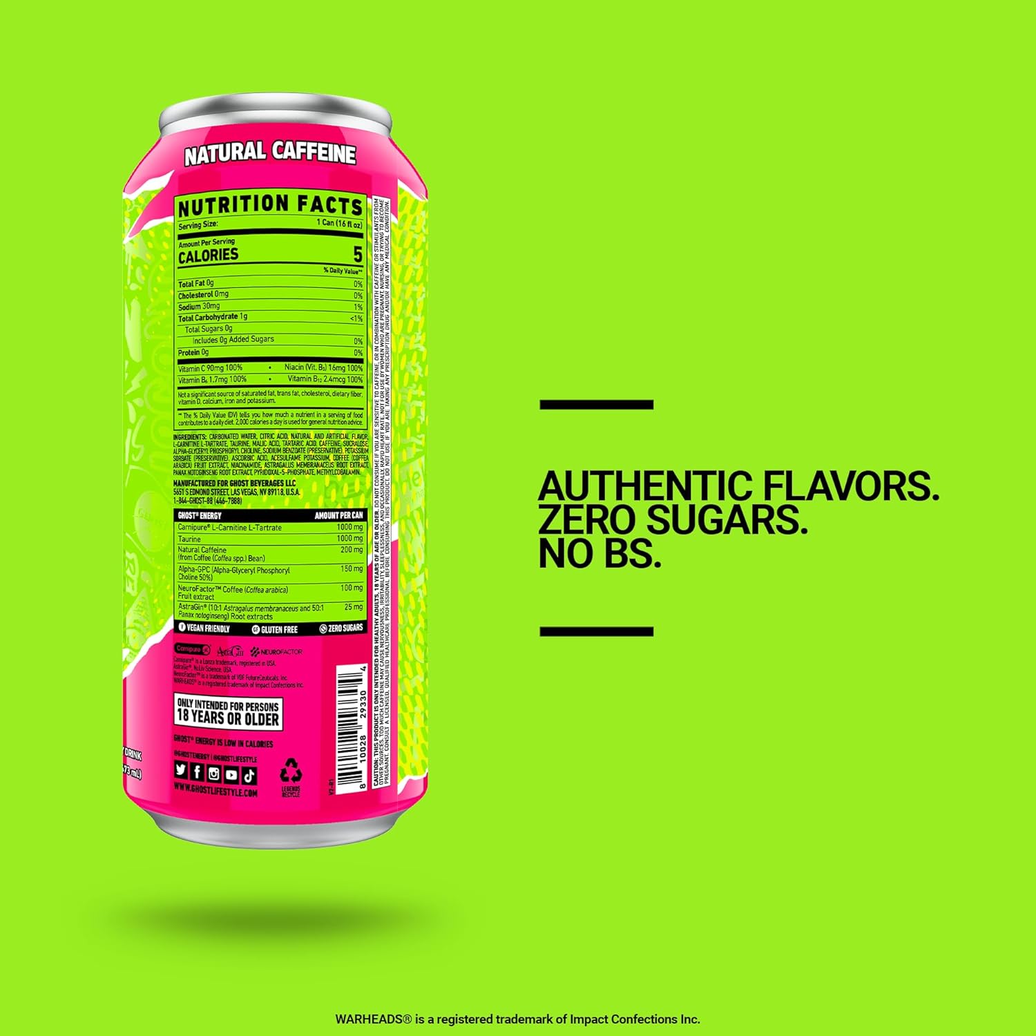 Foto 3 pulgar | Ghost Energy Bebida Energética 16 Onz 12 Latas Warheads Sour Watermelon