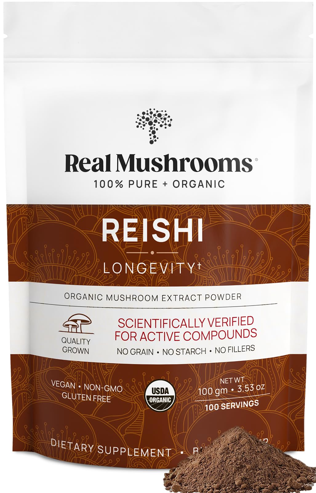 Suplemento Orgánico De Hongos Reales, Reishi En Polvo, 100 Porciones - Venta Internacional.