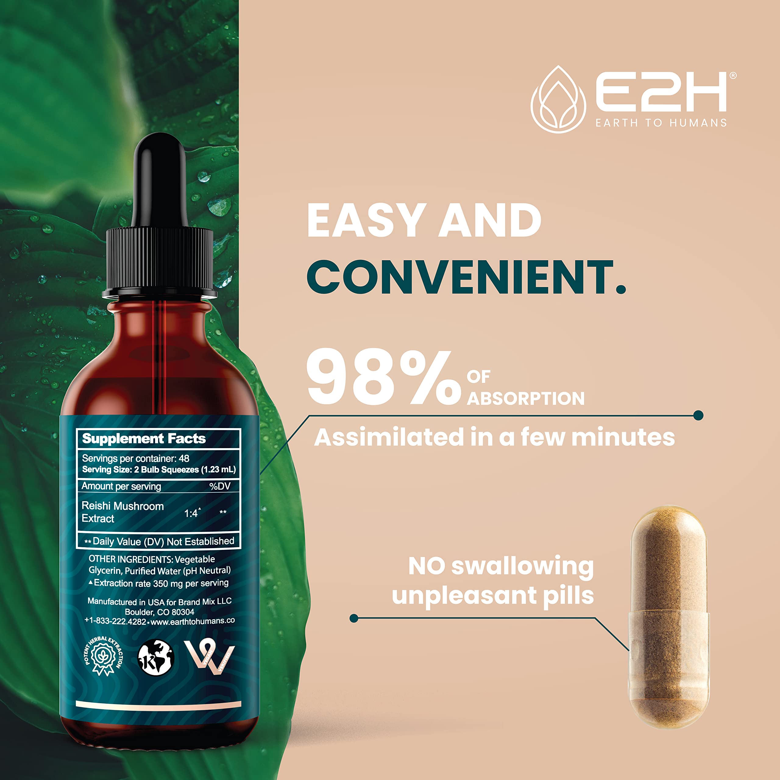 Foto 5 pulgar | Suplemento E2h De Extracto De Hongo Reishi De 60 Ml Que Promueve La Longevidad - Venta Internacional.