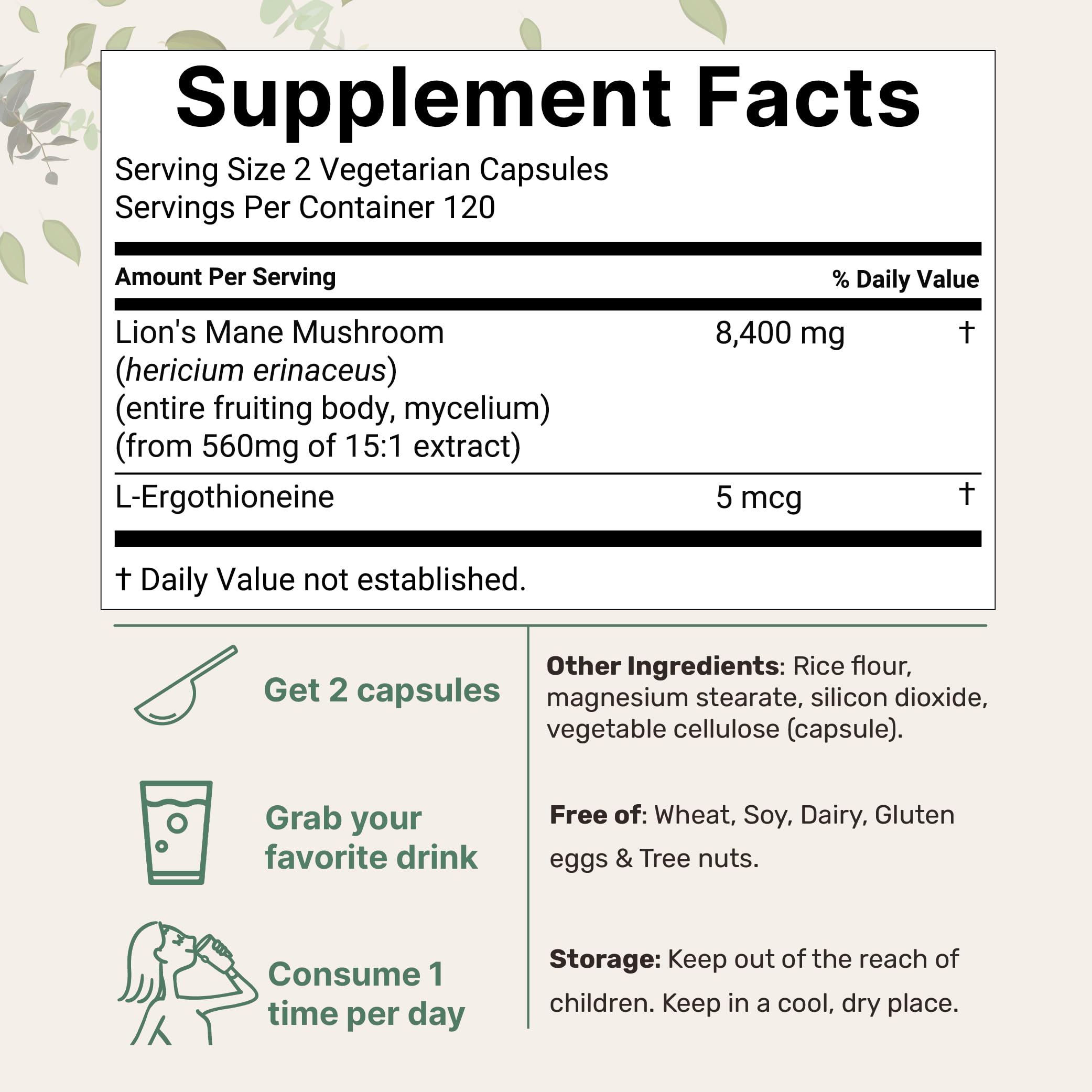 Foto 3 pulgar | Suplemento Con Microingredientes Lions Mane, 8,400 Mg, 240 Cápsulas - Venta Internacional.