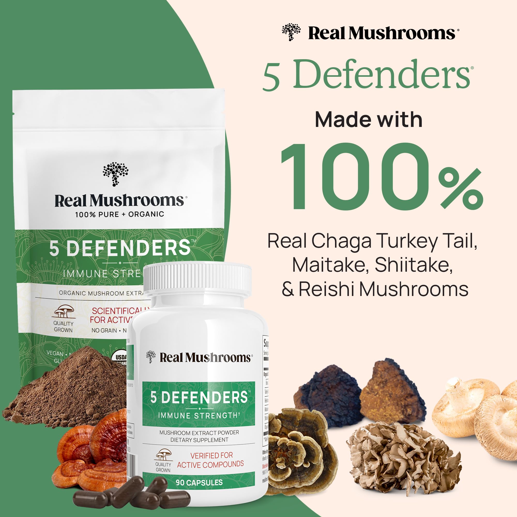 Foto 2 | Suplemento En Polvo Real Mushrooms 5 Defenders 100% Orgánico - Venta Internacional.