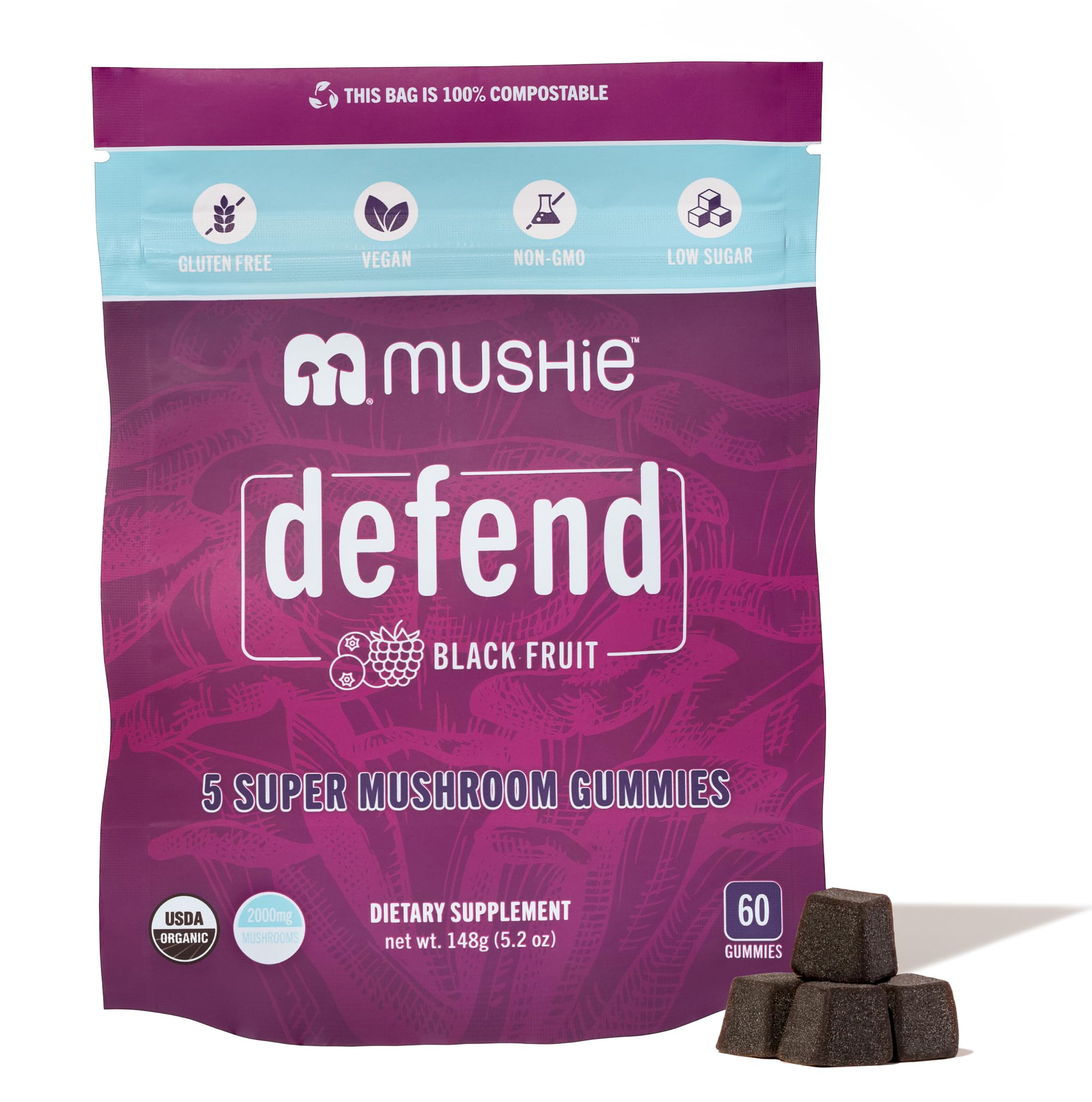 Complejo De 5 Superhongos Gummies Mushie 100% Orgánico, 2000 Mg - Venta Internacional.