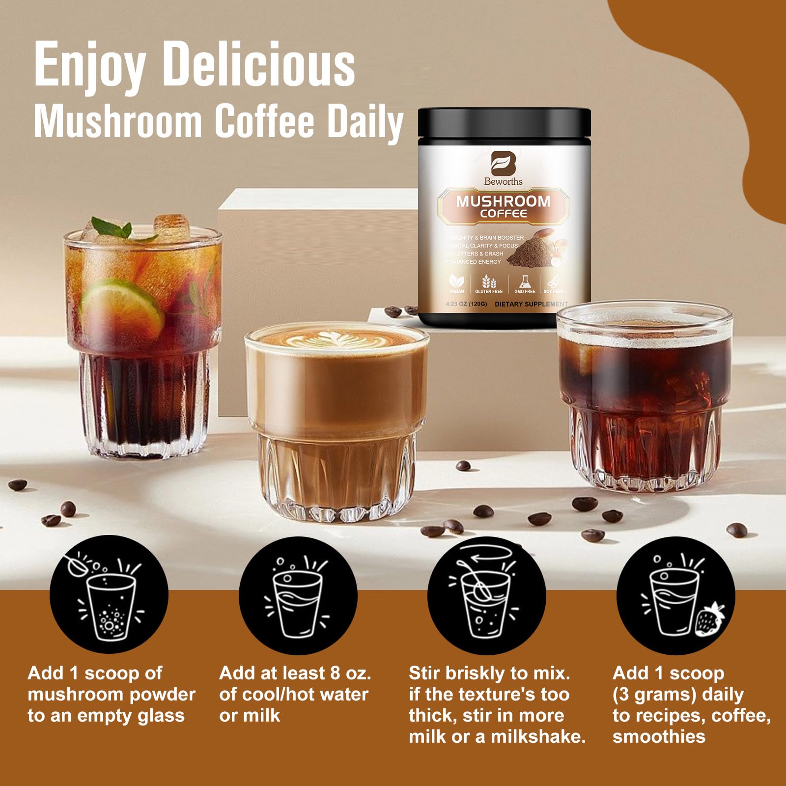 Foto 5 pulgar | Mushroom Coffee B Embellece A Lions Mane Reishi Chaga 10 En 1 - Venta Internacional.