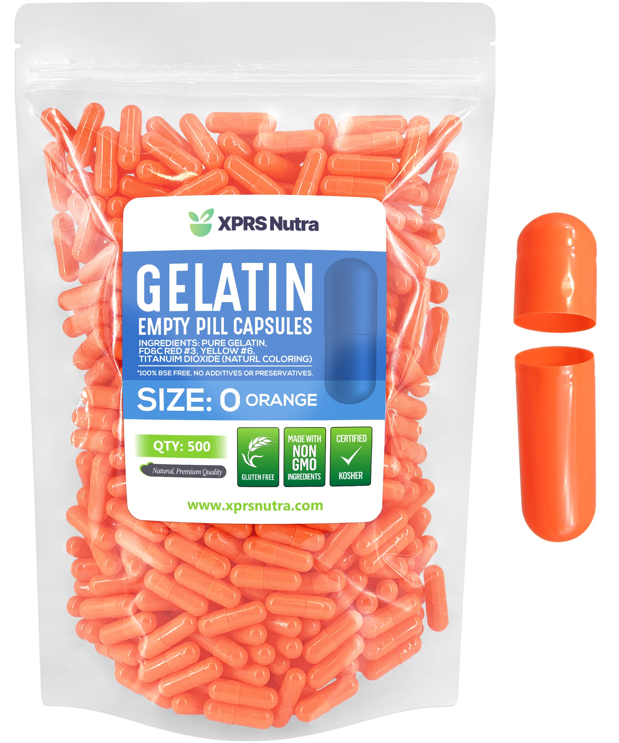 Foto 2 pulgar | Cápsulas Vacías Xprs Nutra, Tamaño 0 - 500 Unidades, Gelatina Naranja - Venta Internacional.