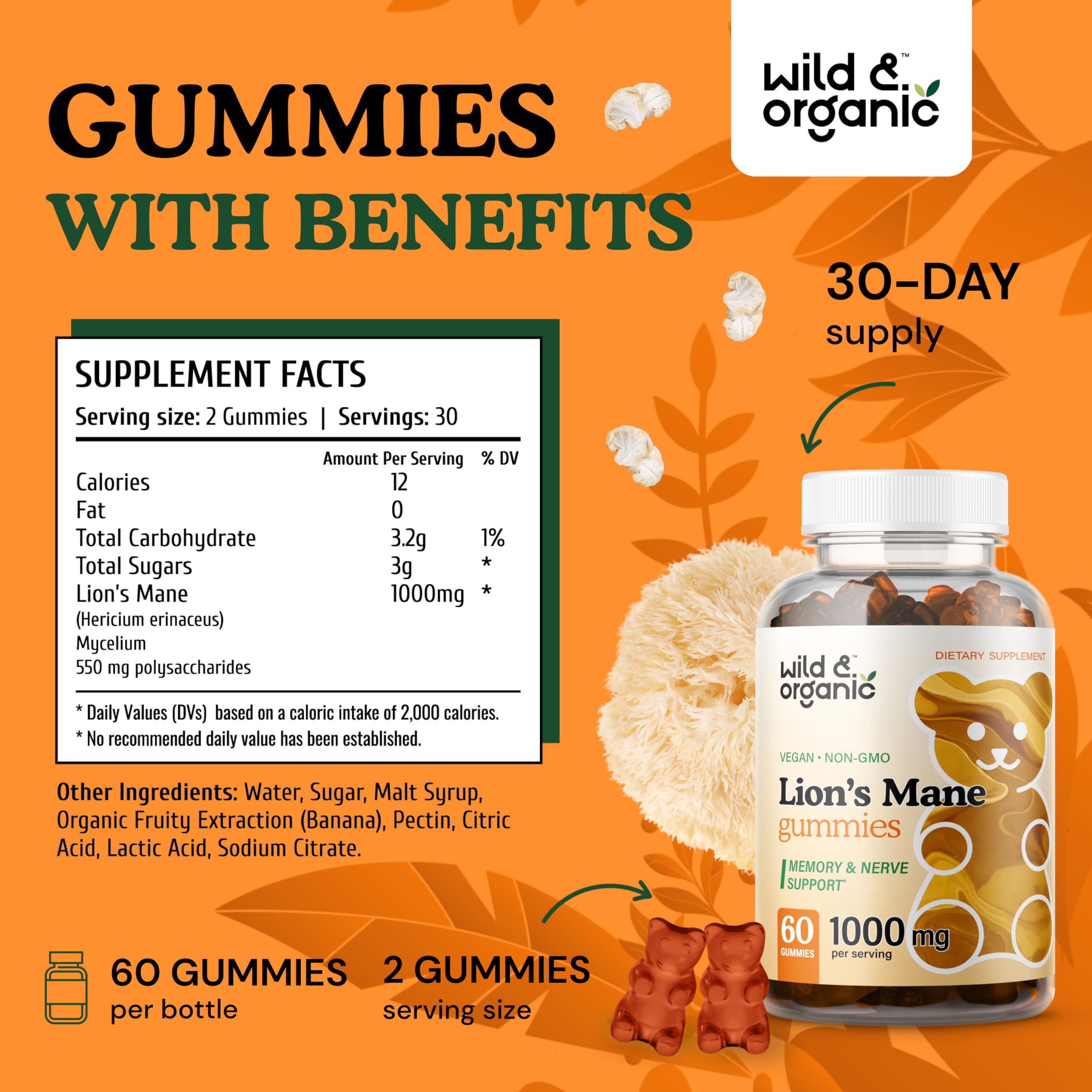 Foto 4 pulgar | Suplemento De Gomitas De Hongos Lions Mane Wild & Organic De 1000 Mg - Venta Internacional.