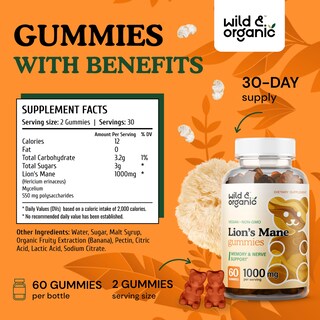 Foto 3 | Suplemento De Gomitas De Hongos Lions Mane Wild & Organic De 1000 Mg - Venta Internacional.