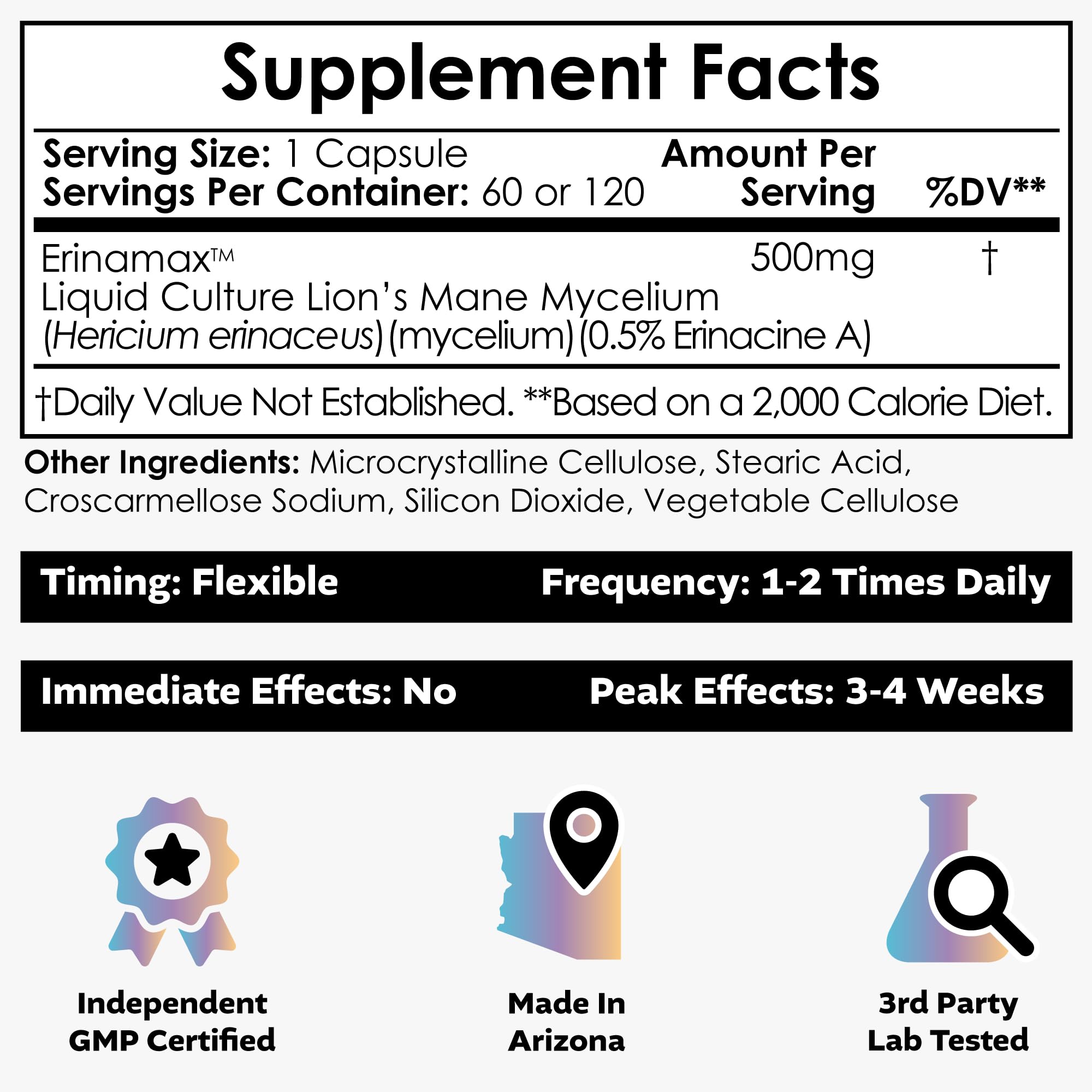 Foto 3 pulgar | Suplemento Nootropics Depot Erinamax Lion's Mane 500 Mg X120 - Venta Internacional.