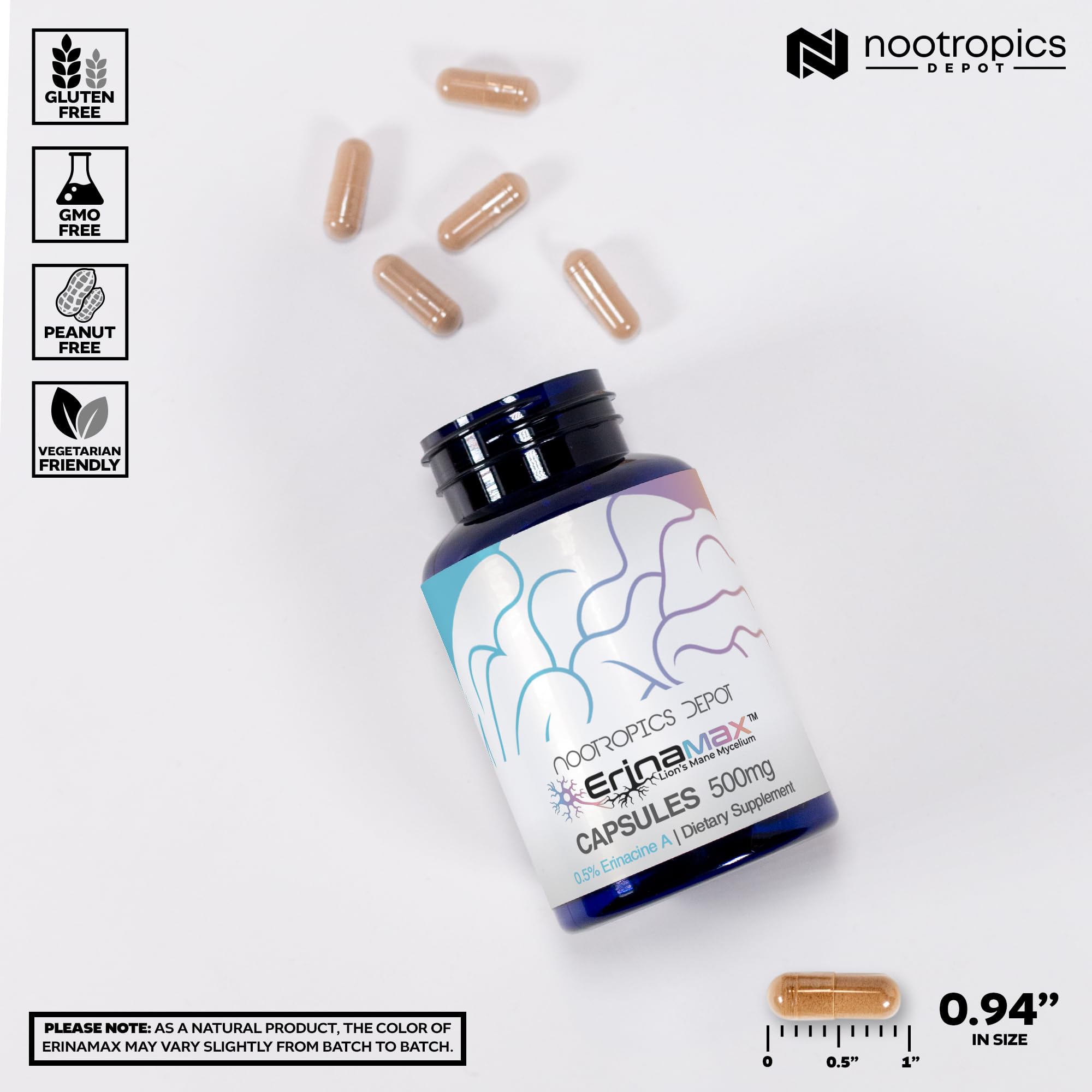 Foto 4 pulgar | Suplemento Nootropics Depot Erinamax Lion's Mane 500 Mg X120 - Venta Internacional.