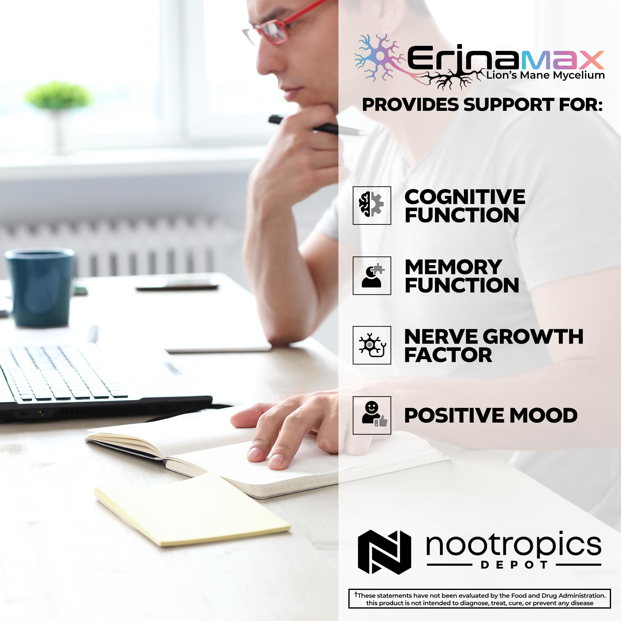 Foto 4 | Suplemento Nootropics Depot Erinamax Lion's Mane 500 Mg X120 - Venta Internacional.