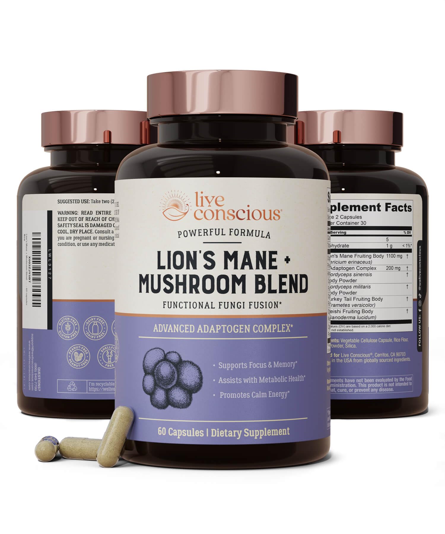 Foto 2 pulgar | Supplement Live Conscious Lion's Mane Mushroom Brain Support - Venta Internacional.