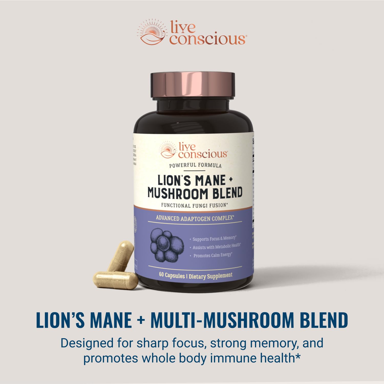 Foto 5 pulgar | Supplement Live Conscious Lion's Mane Mushroom Brain Support - Venta Internacional.
