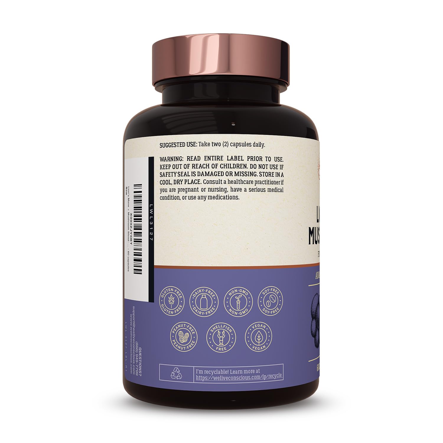 Foto 8 pulgar | Supplement Live Conscious Lion's Mane Mushroom Brain Support - Venta Internacional.