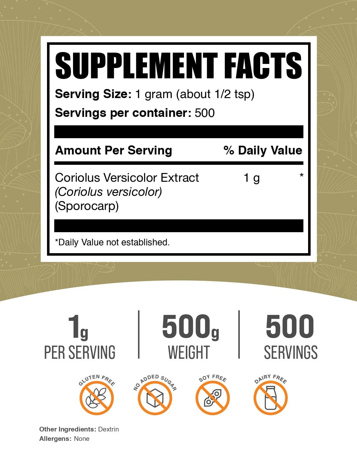 Foto 2 | Suplemento Bulksupplements Con Hongos De Cola De Pavo, 500 G - Venta Internacional.