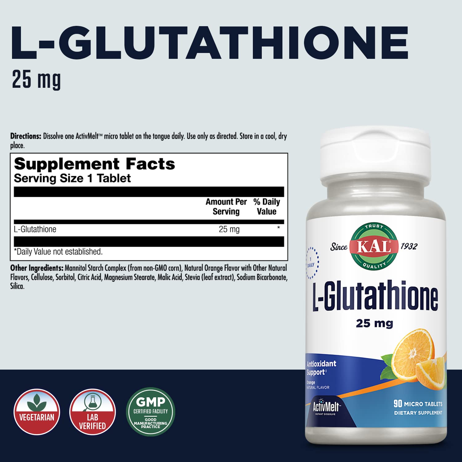 Foto 2 | Suplemento Kal, L-glutatión Reducido, Glutatión, 90 Comprimidos - Venta Internacional.