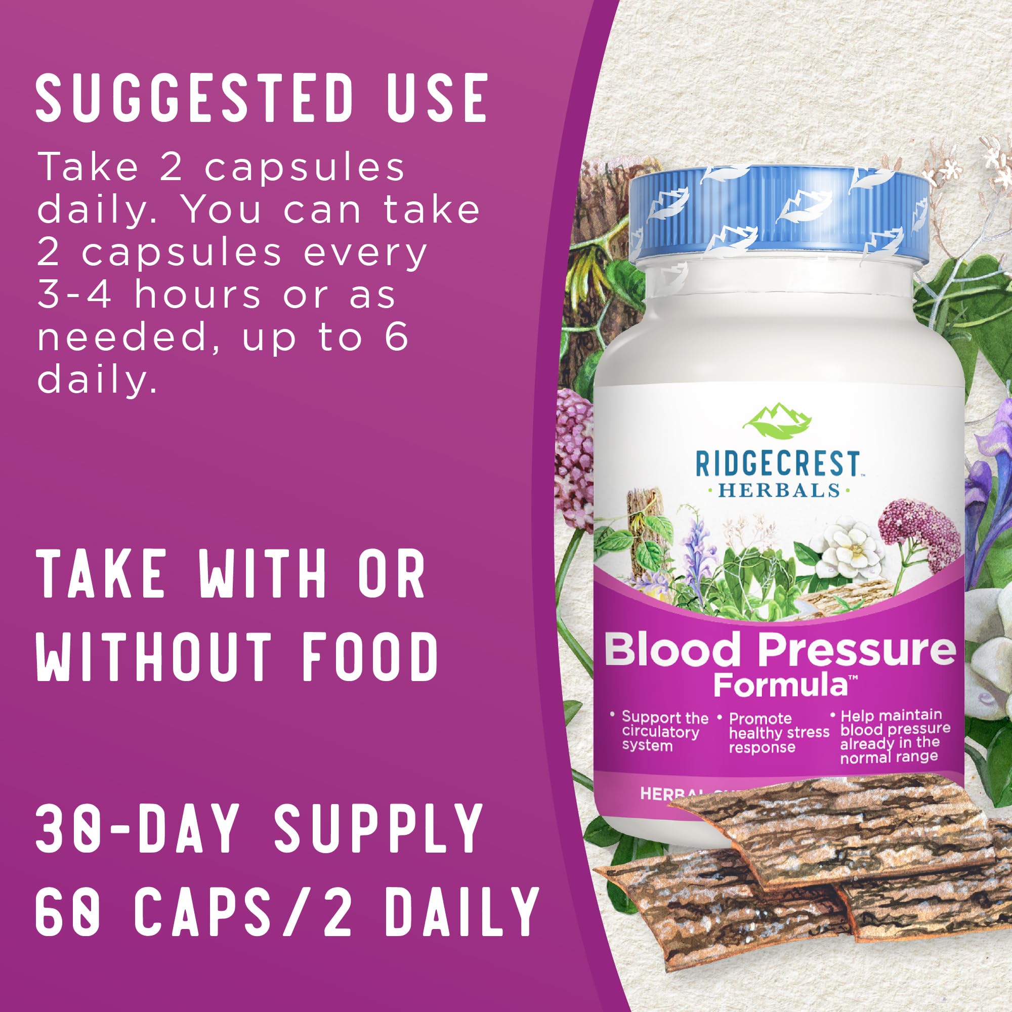 Foto 4 pulgar | Suplemento Ridgecrest Herbals Blood Pressure 60 Comprimidos - Venta Internacional.