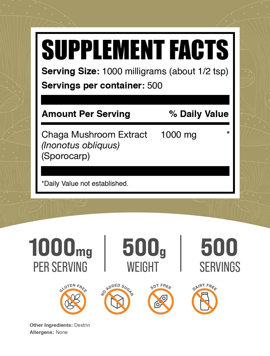 Foto 3 pulgar | Suplemento Bulksupplements.com Extracto De Hongo Chaga 500 G - Venta Internacional.