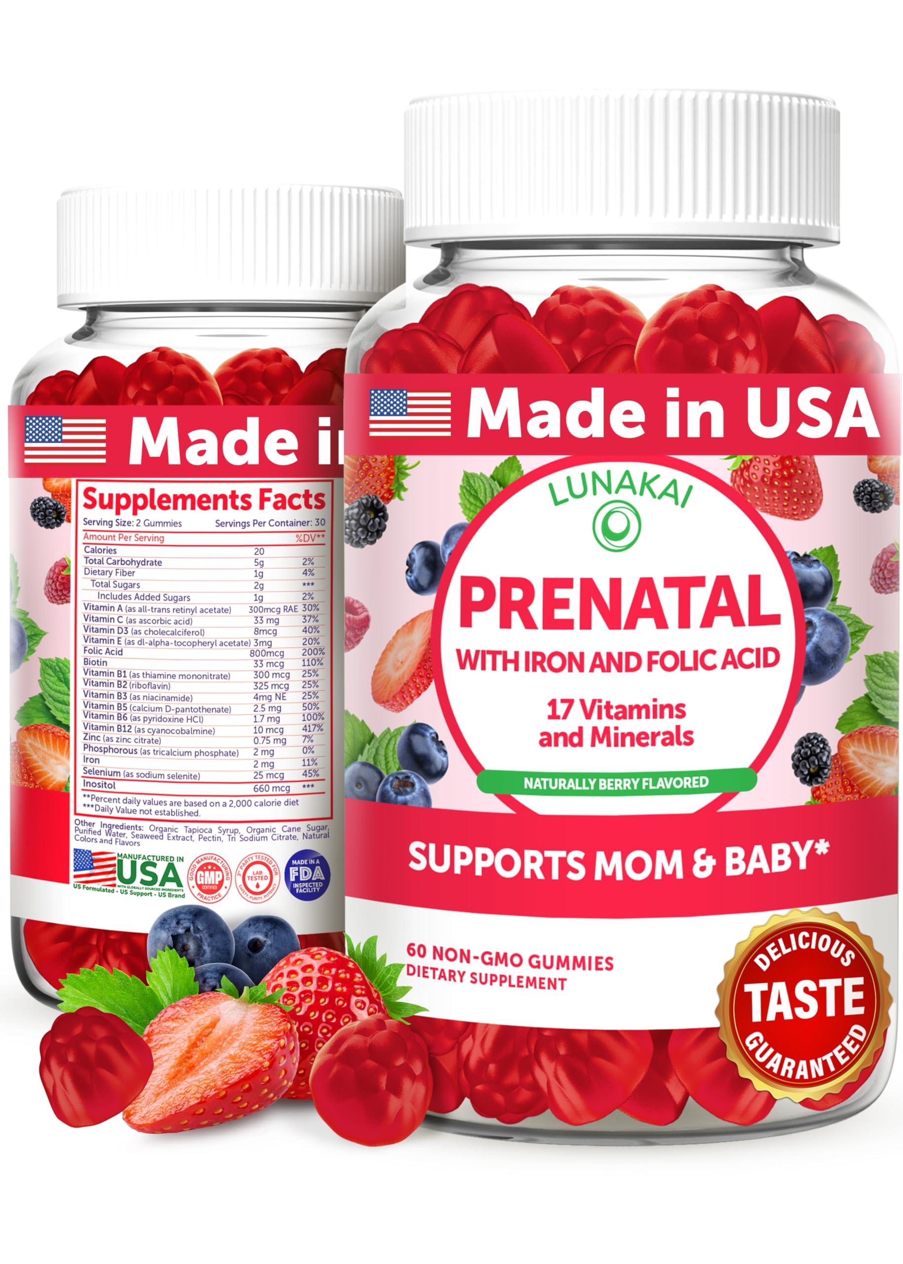 Foto 2 pulgar | Vitaminas Prenatales Lunakai Usa Fabricadas Con Hierro Y Ácido Fólico, 60 Unidades - Venta Internacional.
