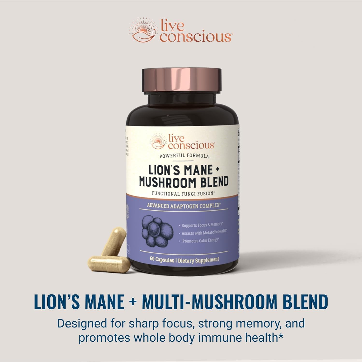 Foto 5 pulgar | Supplement Live Conscious Lions Mane Mushroom Brain Support - Venta Internacional.