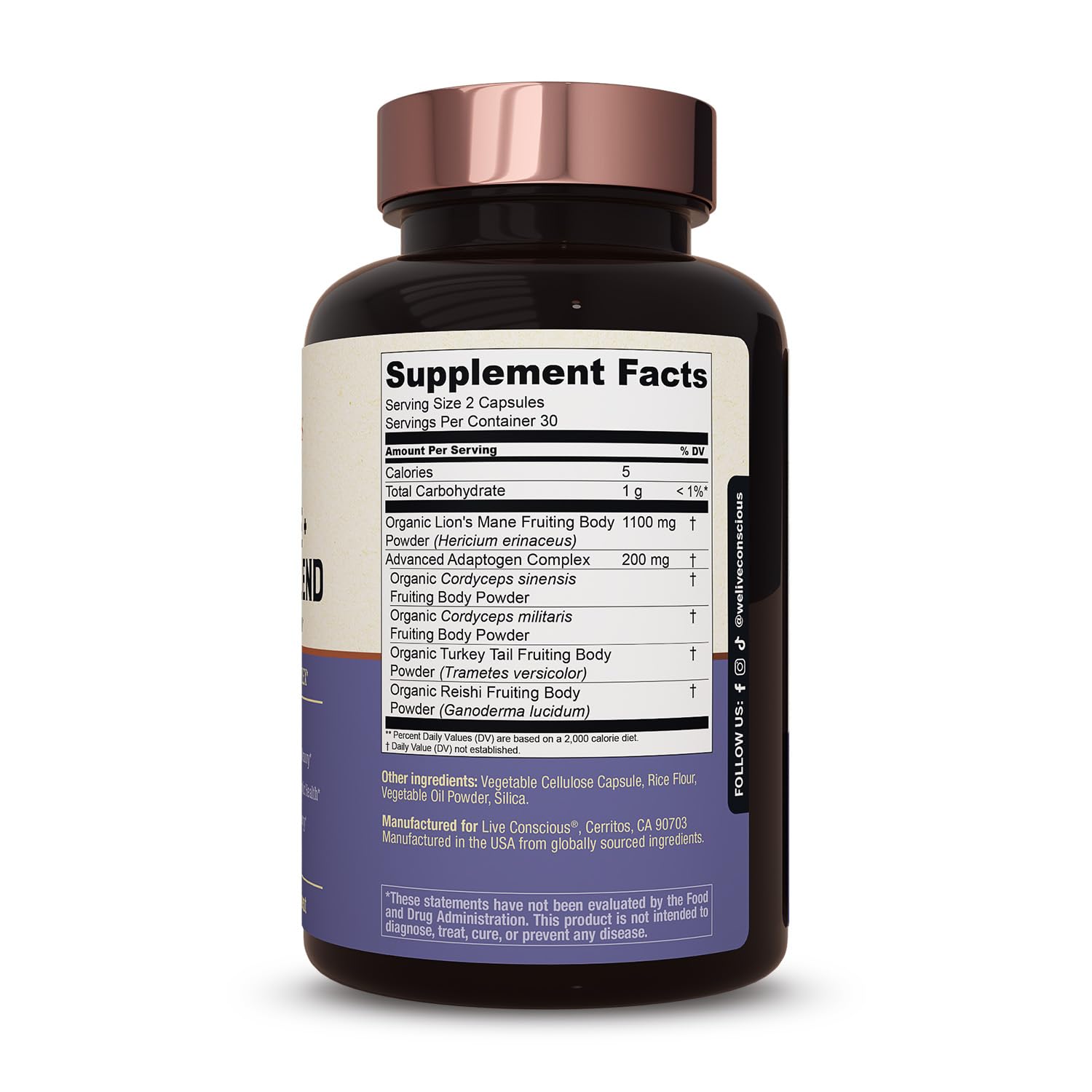 Foto 8 pulgar | Supplement Live Conscious Lions Mane Mushroom Brain Support - Venta Internacional.