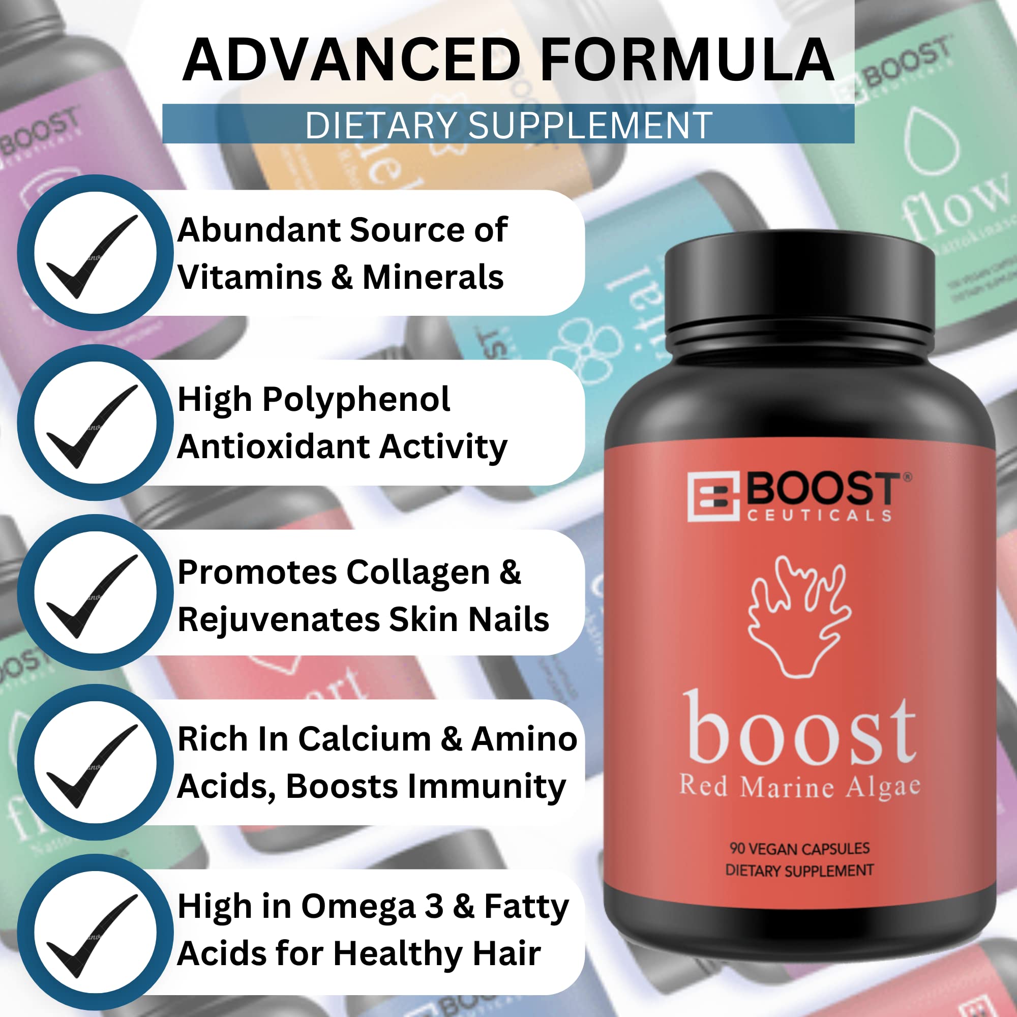 Foto 2 | Algas Marinas Rojas De Supplements Boostceuticals, 450 Mg, 90 Cápsulas - Venta Internacional.