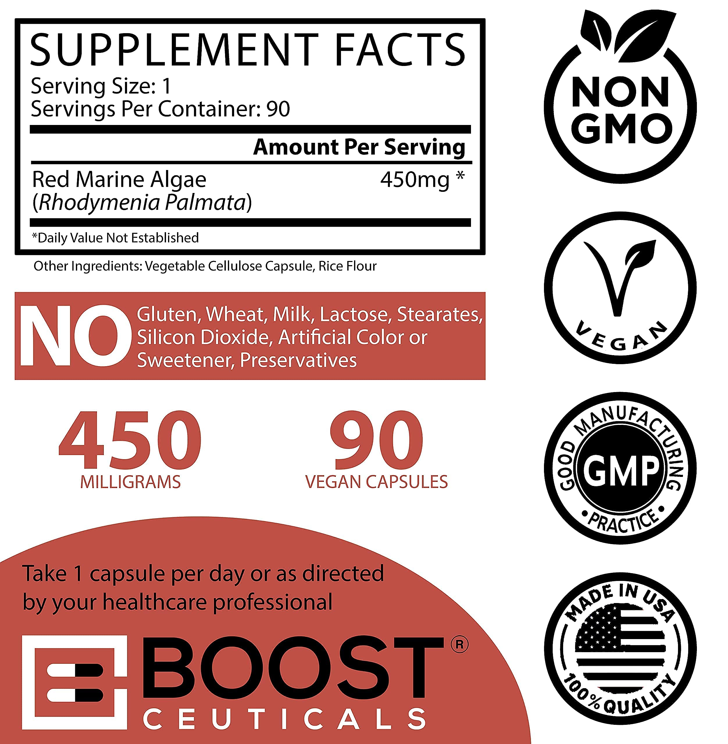 Foto 4 | Algas Marinas Rojas De Supplements Boostceuticals, 450 Mg, 90 Cápsulas - Venta Internacional.