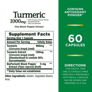 Foto 2 | Suplemento Nature's Bounty Turmeric 1000 Mg 60 Cápsulas - Venta Internacional.