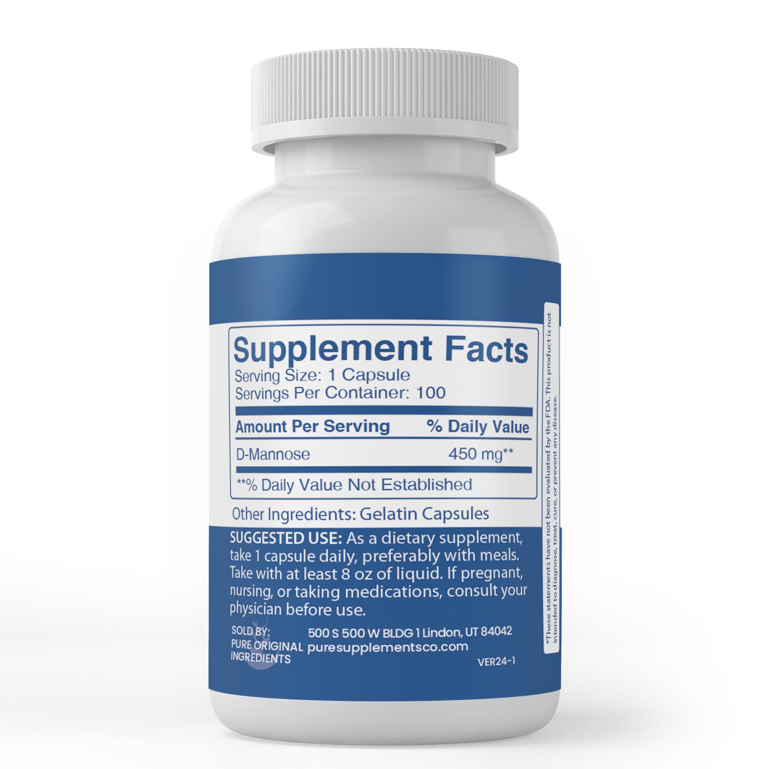 Foto 4 pulgar | Suplemento Pure Original Ingredients D-manose 100 Cápsulas - Venta Internacional.