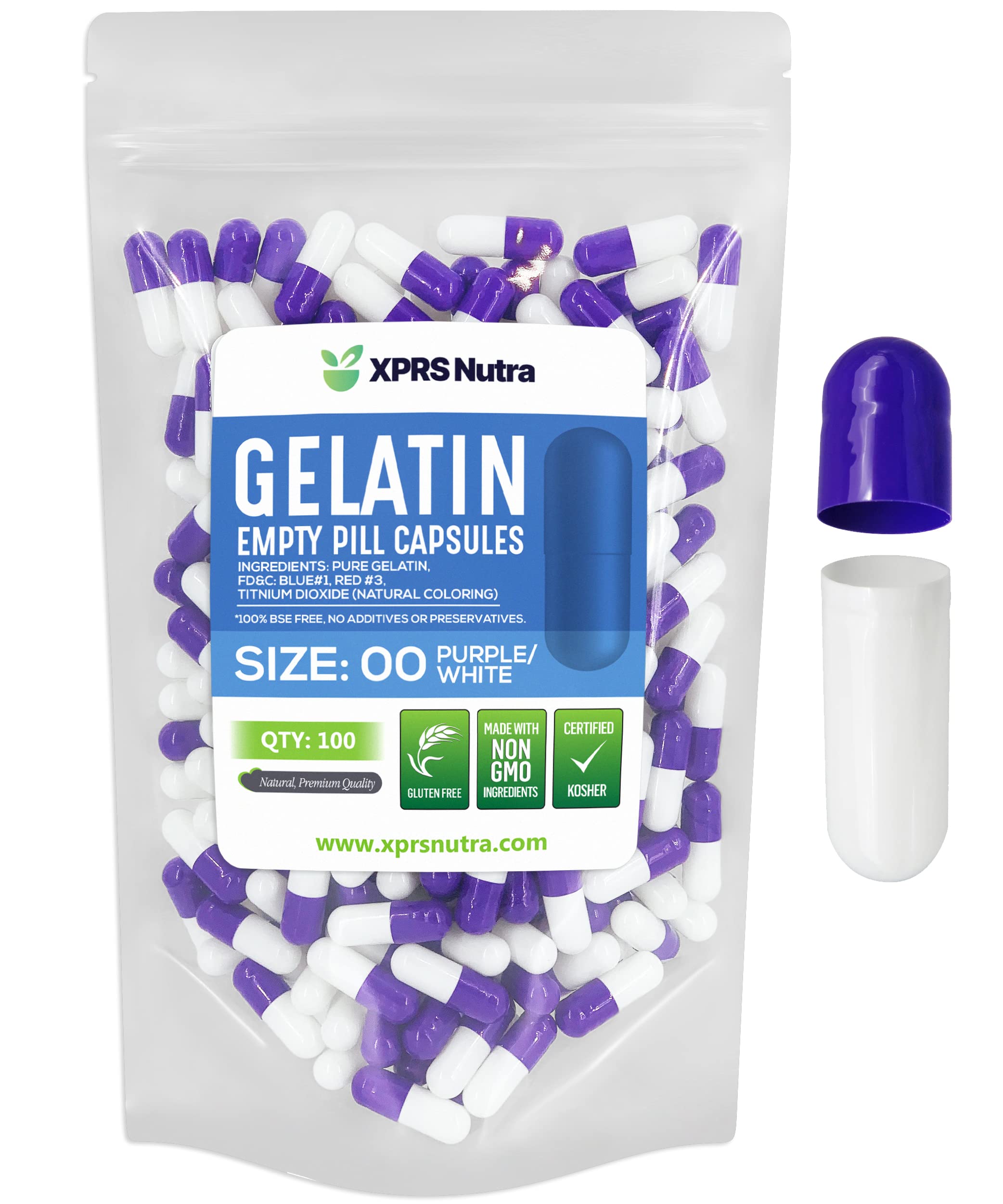 Foto 2 pulgar | Cápsulas Vacías Xprs Nutra, Tamaño 00, 100 Unidades, Gelatina Morada/blanca - Venta Internacional.