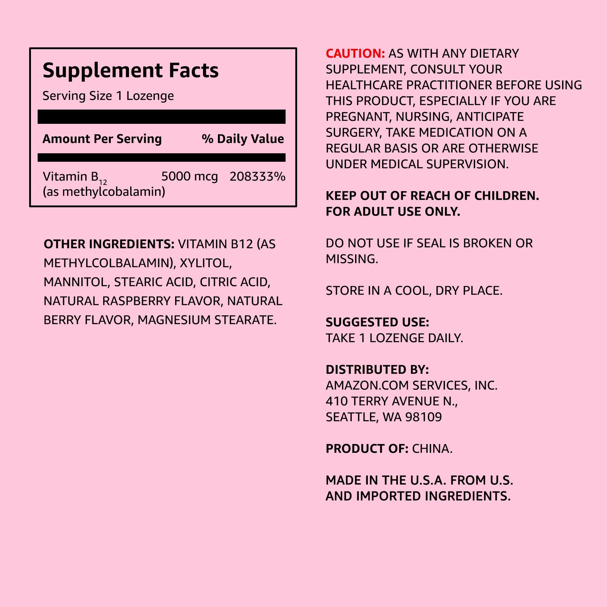 Foto 2 | Suplemento Amazon Elements De Vitamina B12 Y Metilcobalamina 5000 Mcg - Venta Internacional.