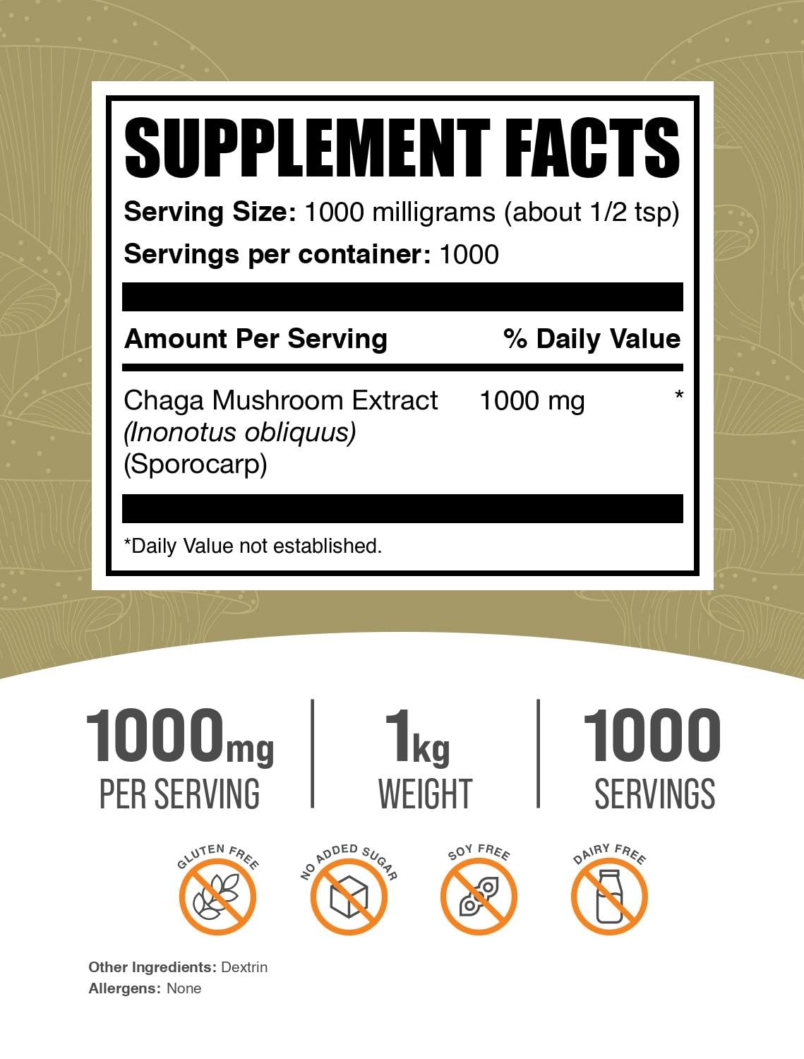 Foto 3 pulgar | Suplemento Bulksupplements.com Extracto De Hongo Chaga, 1 Kg - Venta Internacional.