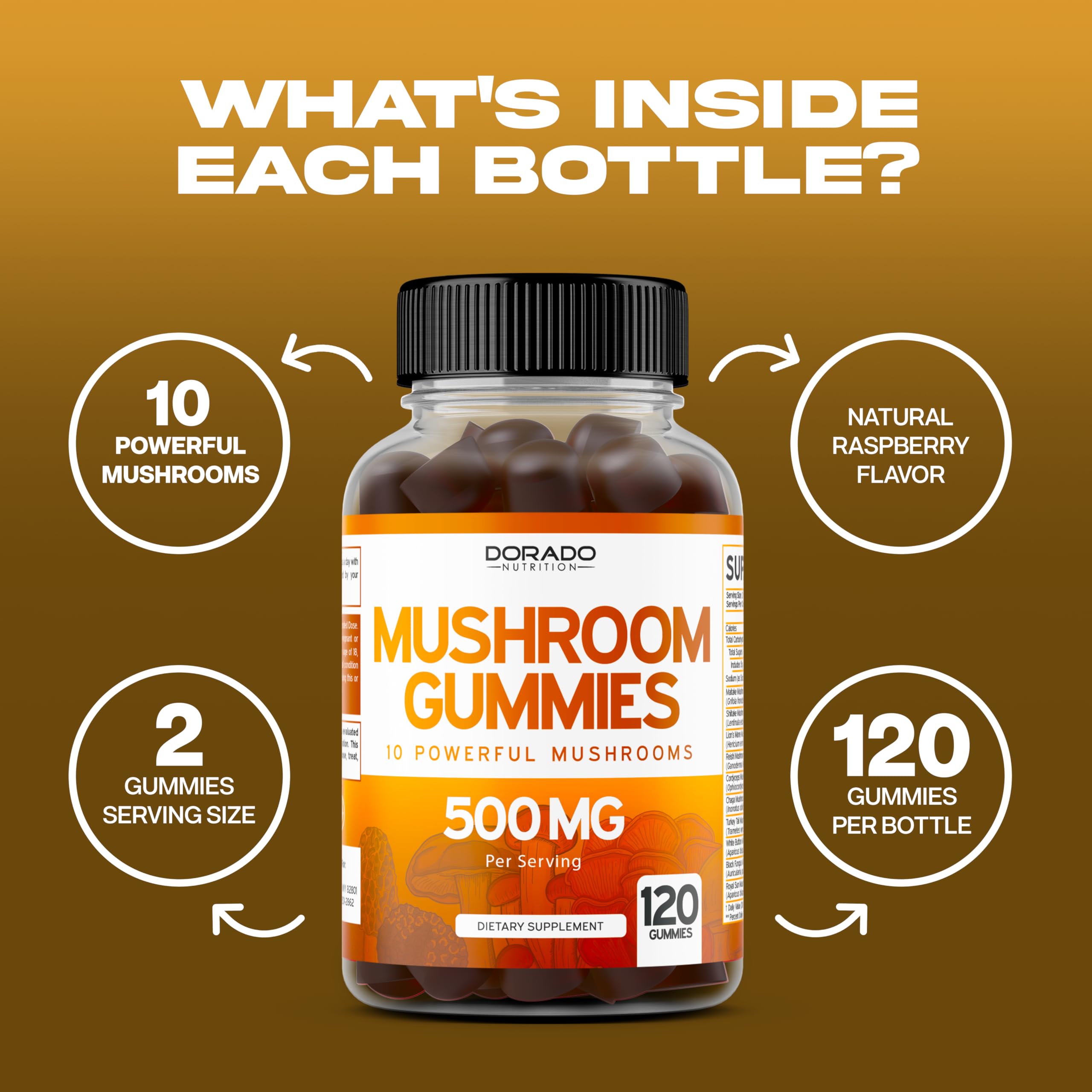 Foto 5 pulgar | Suplemento Gummies Dorado Nutrition Mushroom 10 En 1 120u - Venta Internacional.