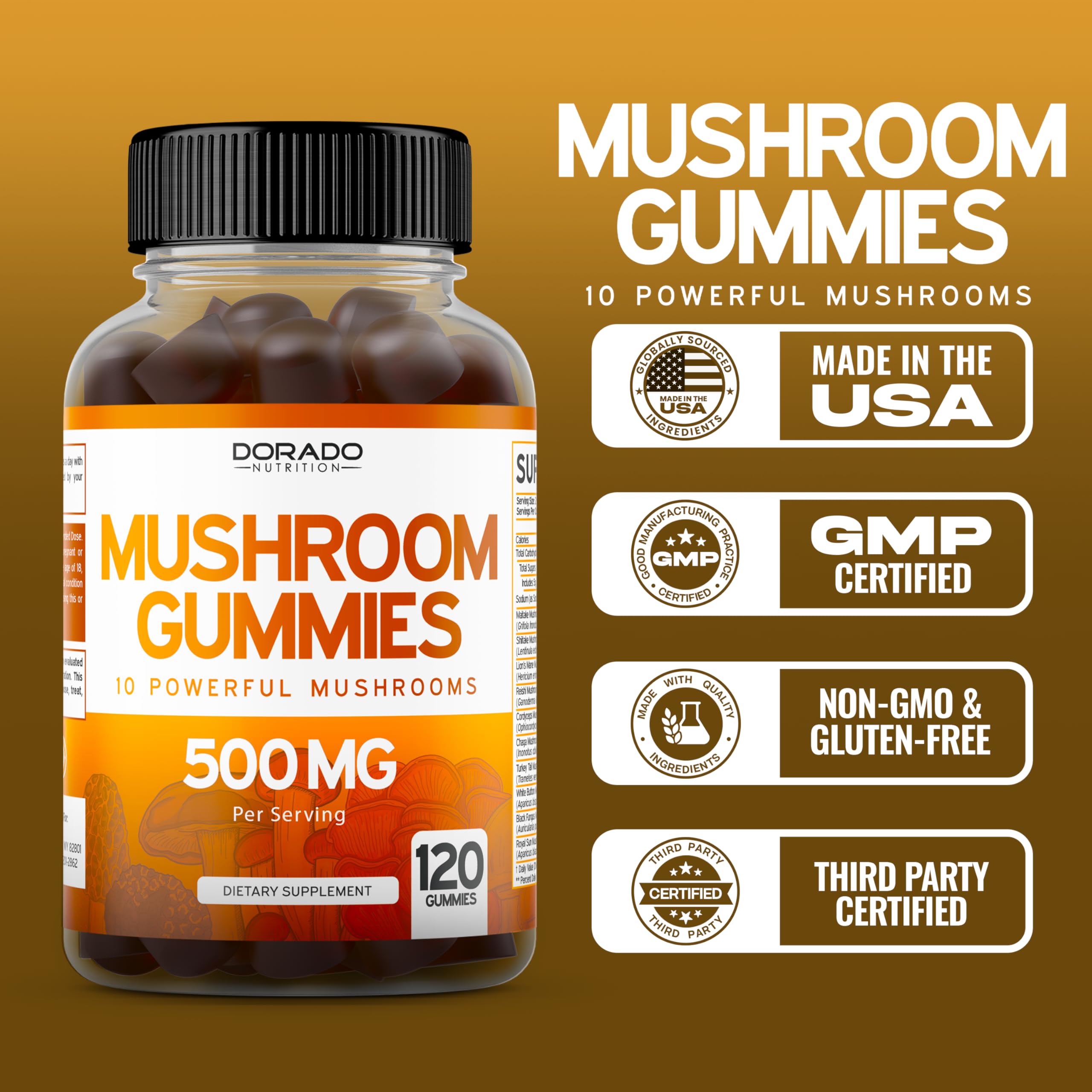 Foto 7 pulgar | Suplemento Gummies Dorado Nutrition Mushroom 10 En 1 120u - Venta Internacional.