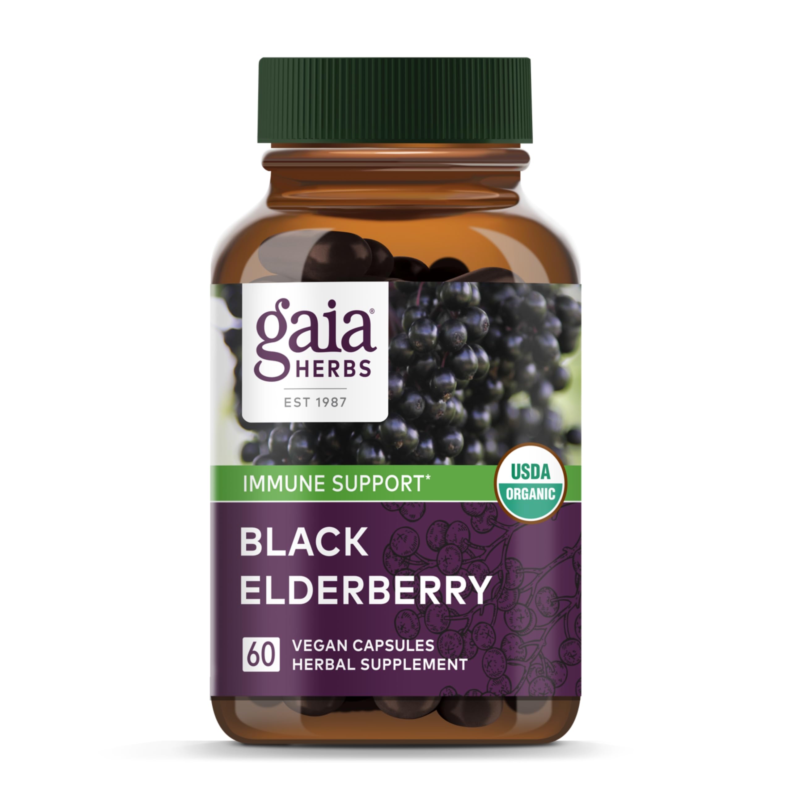 Foto 2 pulgar | Suplemento Gaia Herbs Black Elderberry 60 Cápsulas Veganas - Venta Internacional.