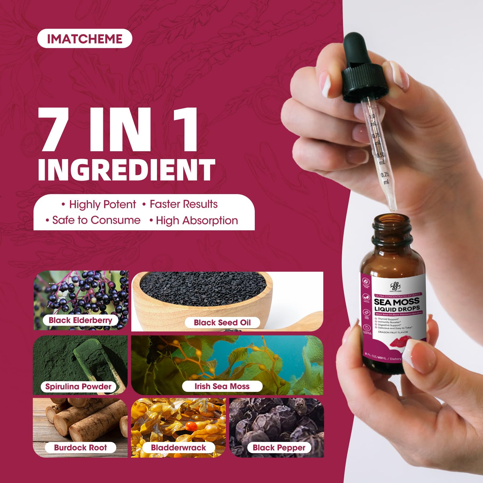 Foto 5 | Suplemento Imatchme Aceite de Semillas Negras de Musgo Marino 60 ml-Venta Internacional