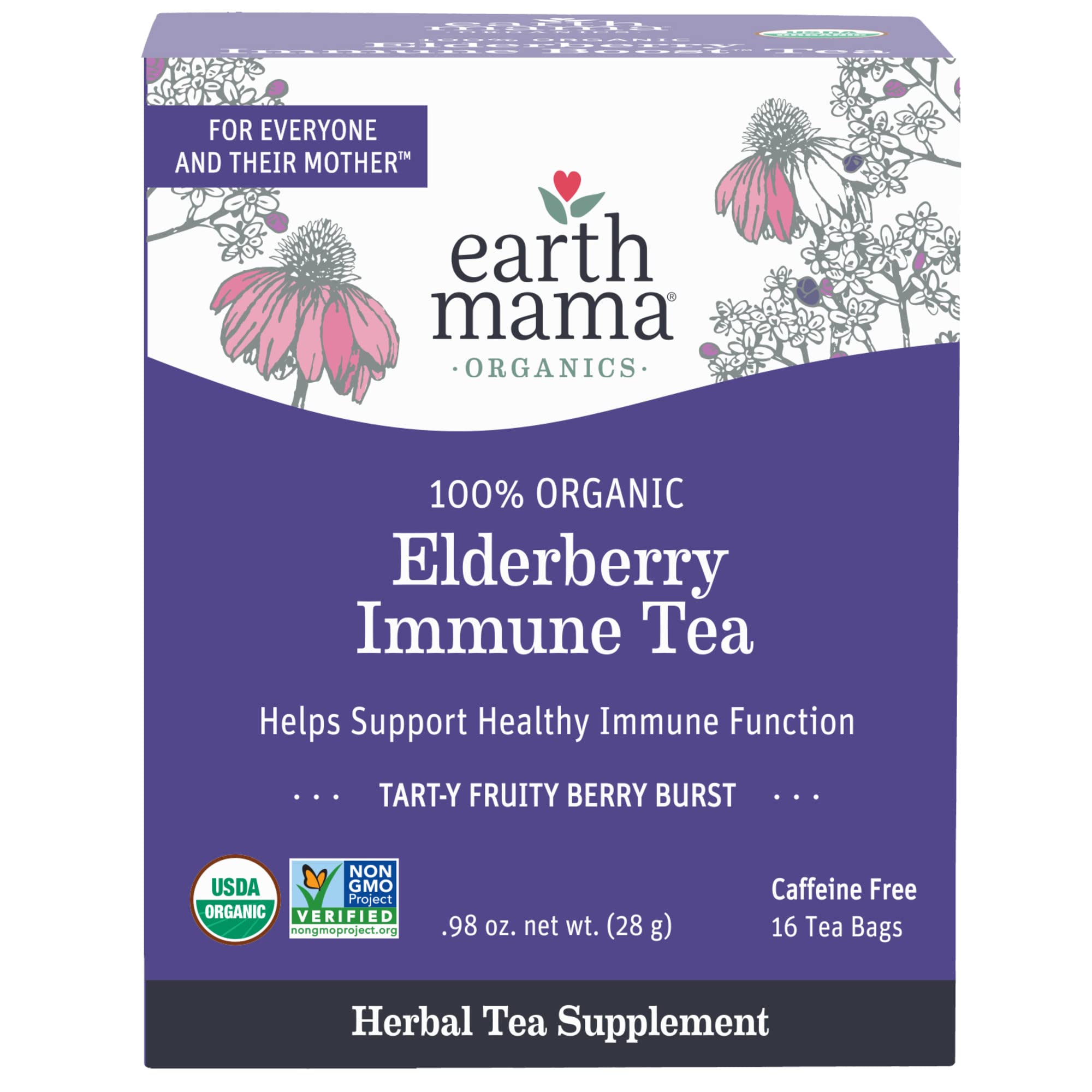 Foto 2 pulgar | Apoyo Inmunológico Orgánico De Saúco Tea Earth Mama, 16 Unidades - Venta Internacional.