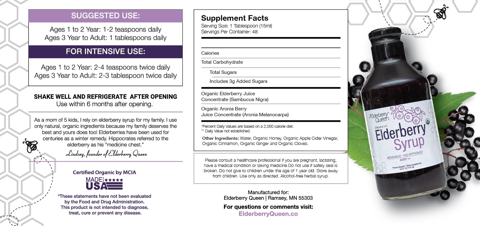 Foto 4 pulgar | Sirope de Saúco Elderberry Queen Organic 710 ml para Apoyar el Sistema Inmunitario - Venta Internacional