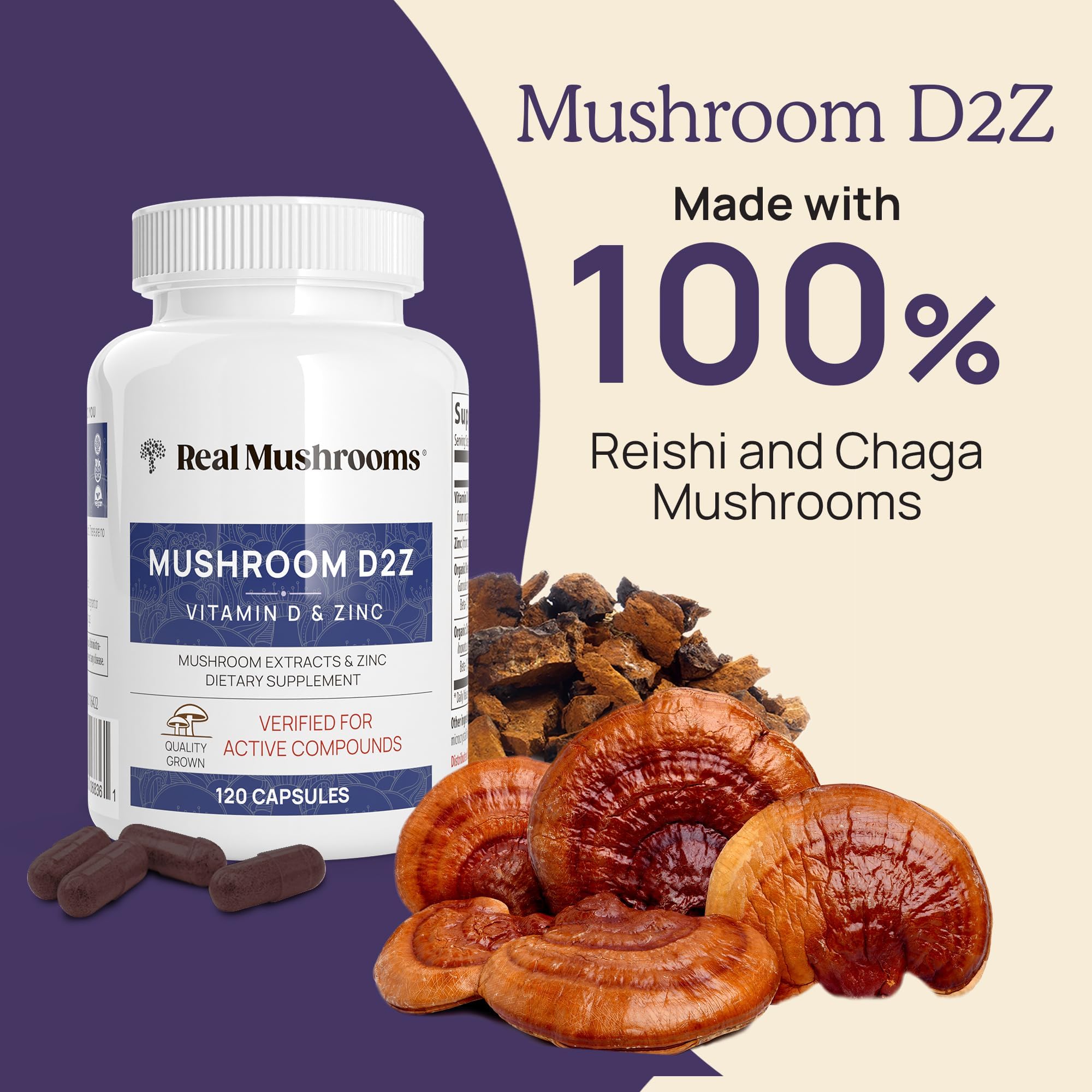 Foto 3 pulgar | Suplementos de Zinc con Hongos Auténticos con Vitamina D2 120 Unidades- Venta Internacional