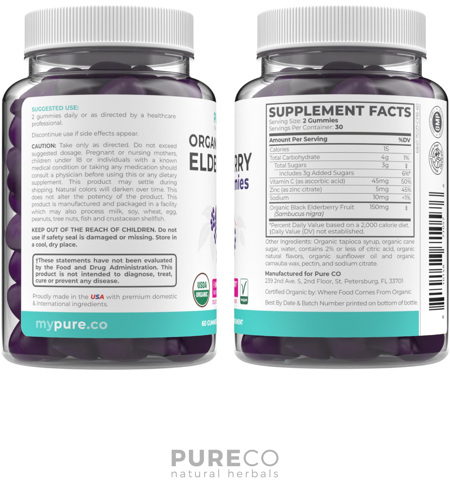 Foto 8 pulgar | Gomitas De Saúco Pure Co Organic Sambucus Veganas Para Adultos De 1 Mes - Venta Internacional