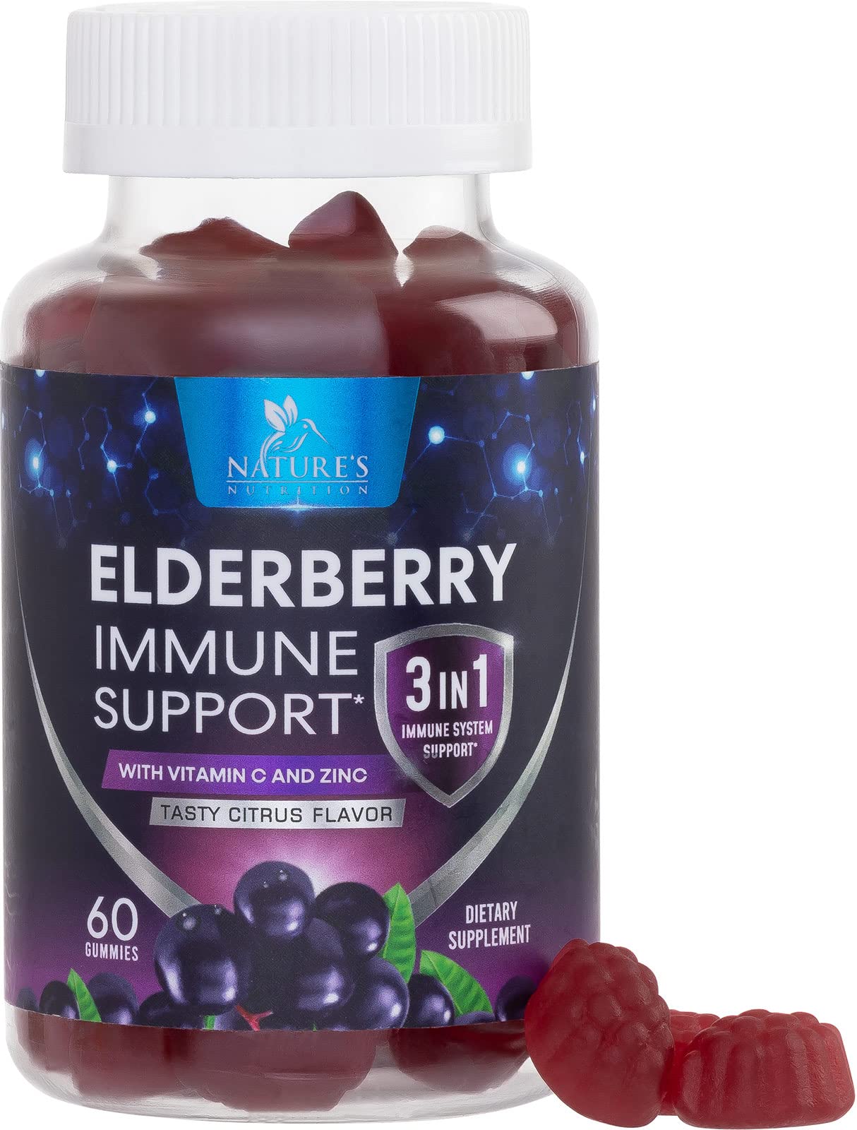 Foto 2 pulgar | Gomitas Nature's Nutrition Sambucus Elderberry Immune 60 Gomitas - Venta Internacional