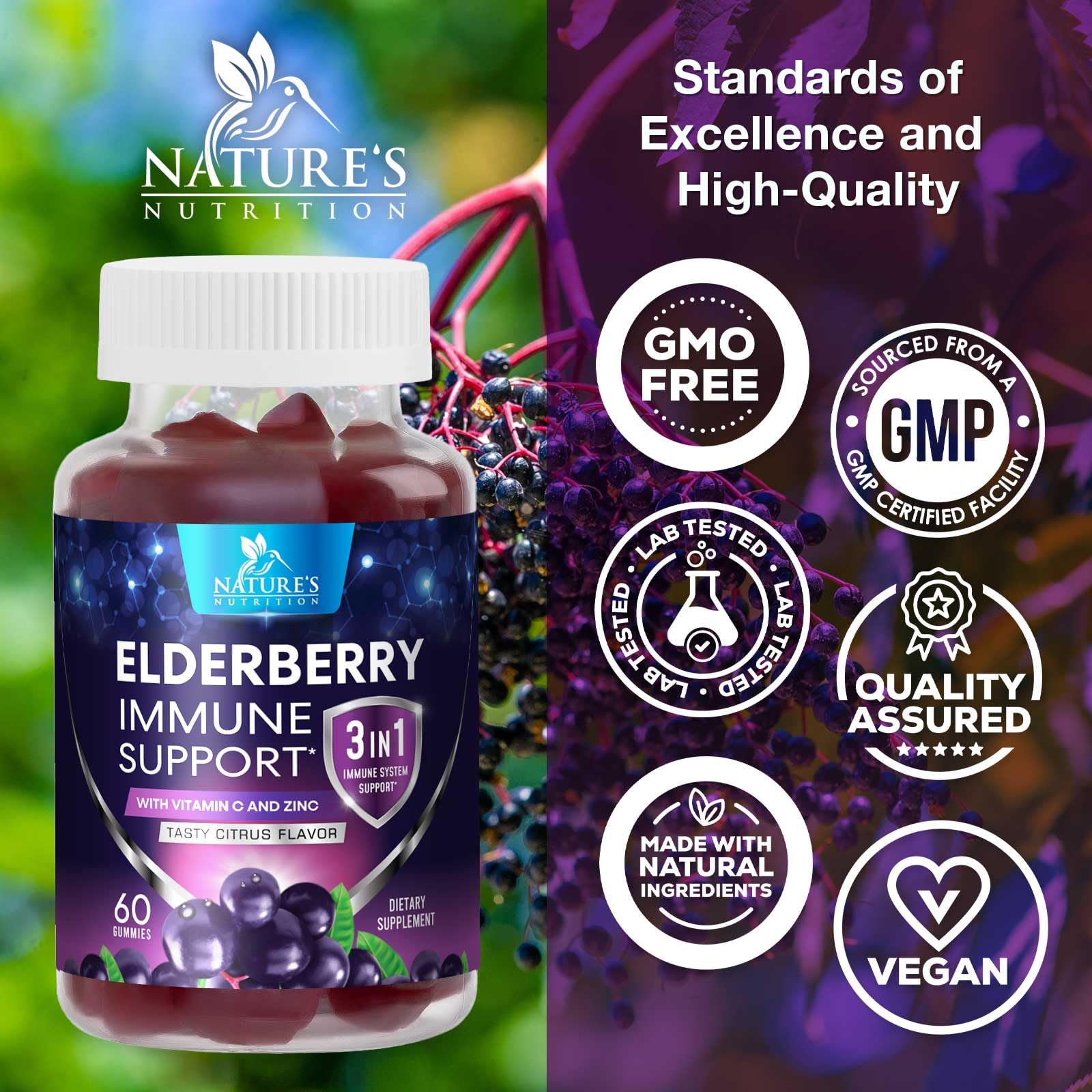 Foto 5 pulgar | Gomitas Nature's Nutrition Sambucus Elderberry Immune 60 Gomitas - Venta Internacional