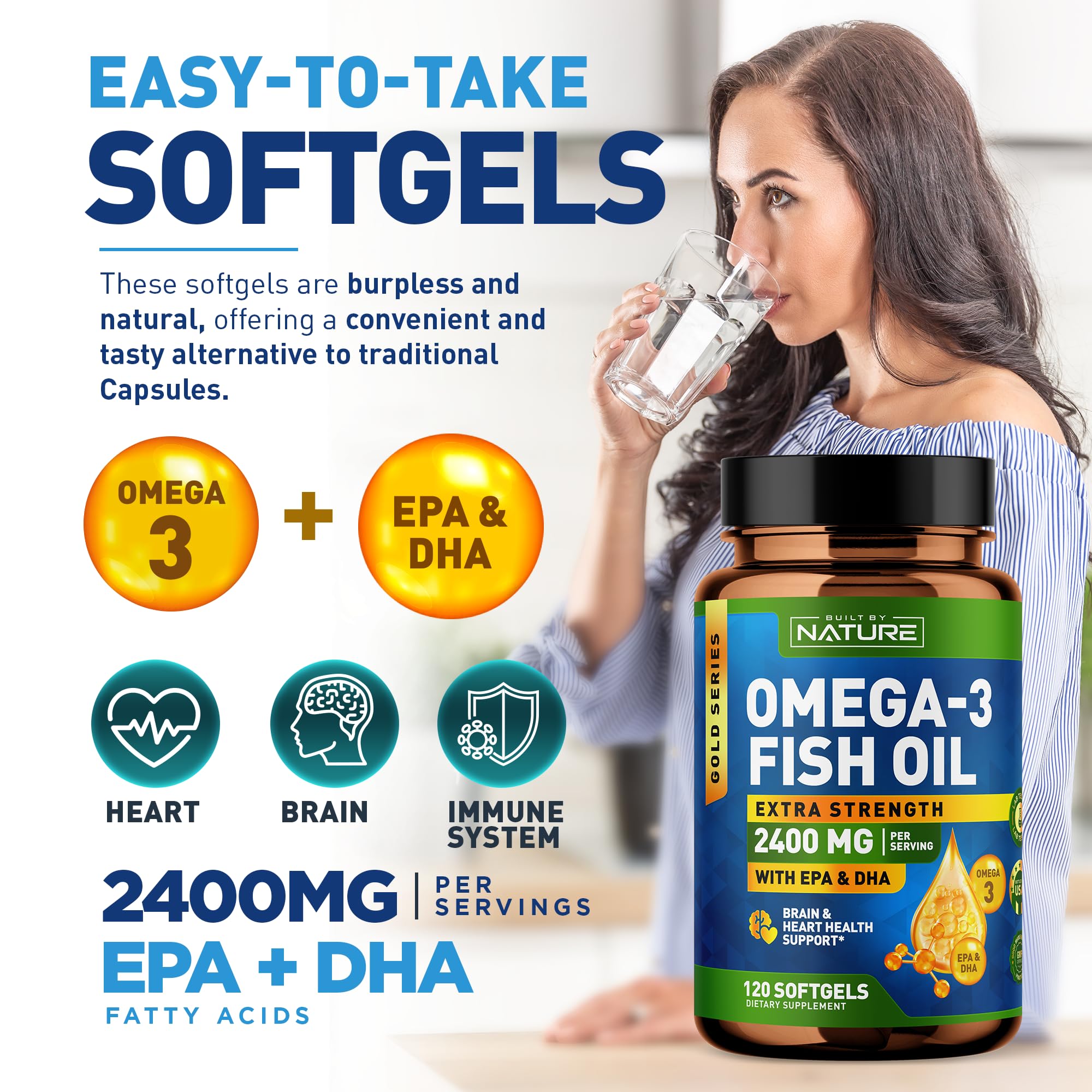 Foto 6 pulgar | Suplemento De Aceite De Pescado Omega 3 Built By Nature 2400 Mg 120 Cápsulas Blandas - Venta Internacional.