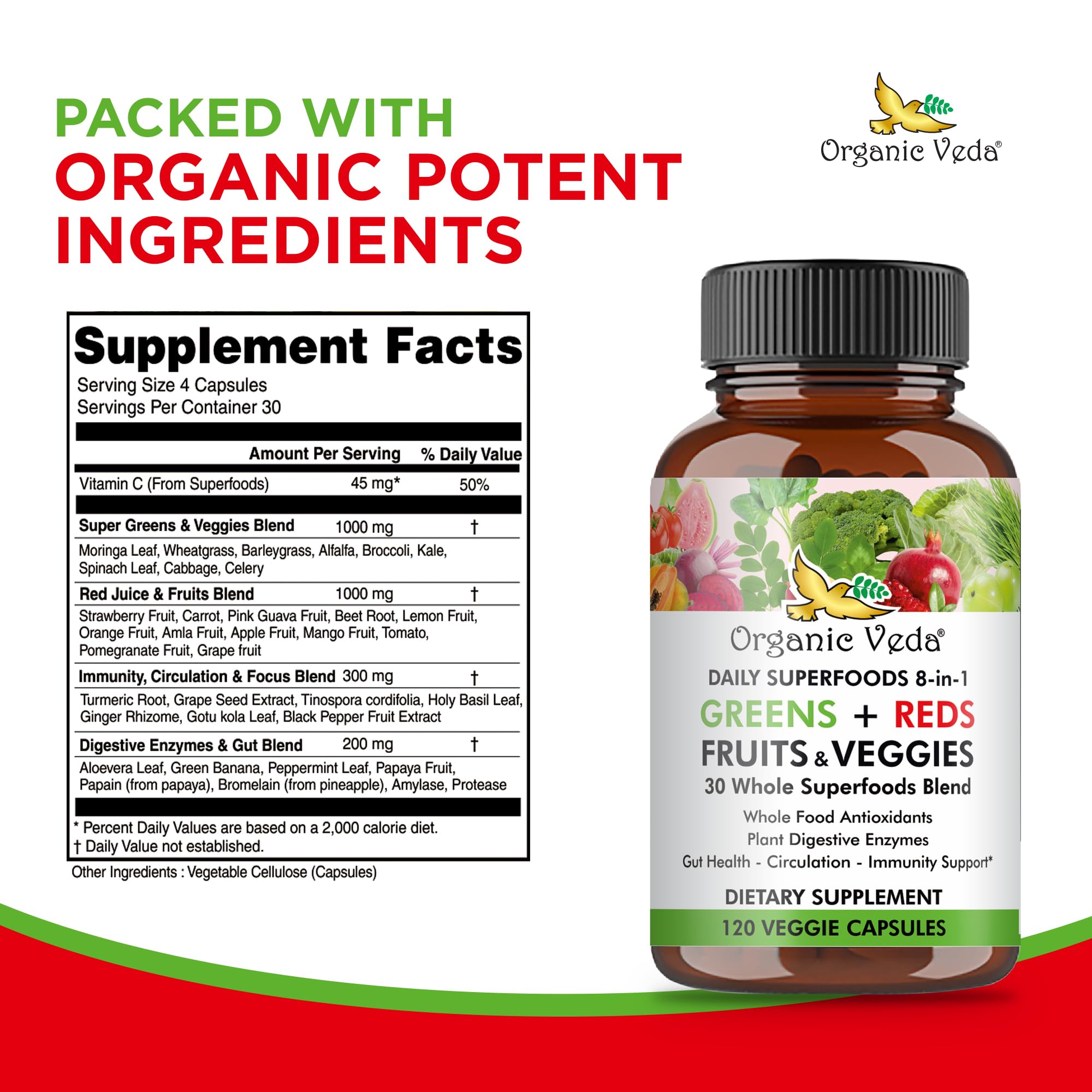 Foto 4 pulgar | Suplemento Orgánico Veda Super Greens Reds Veggies 120 Cápsulas - Venta Internacional.